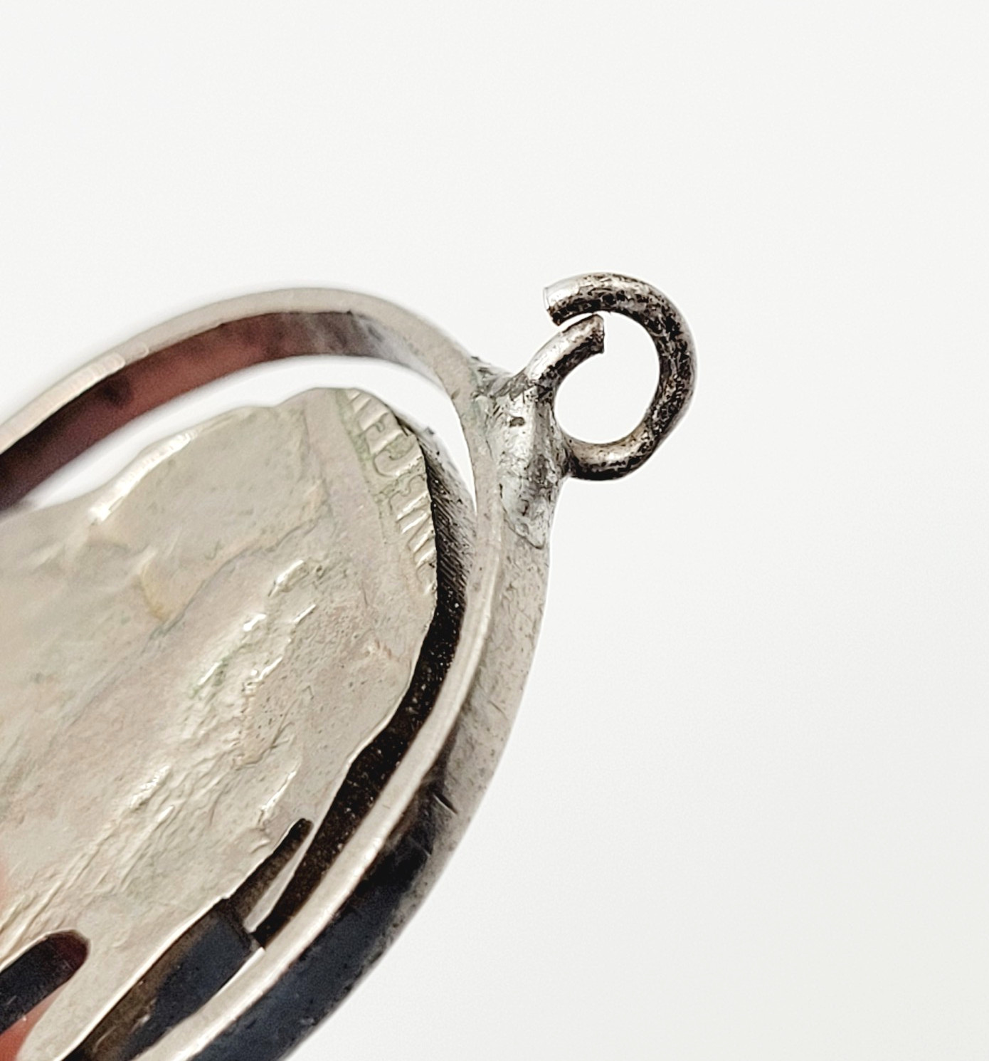 Shiny Buffalo Indian Nickel Silver Tone Cut Coin Pendant Cracked Bail For Repair