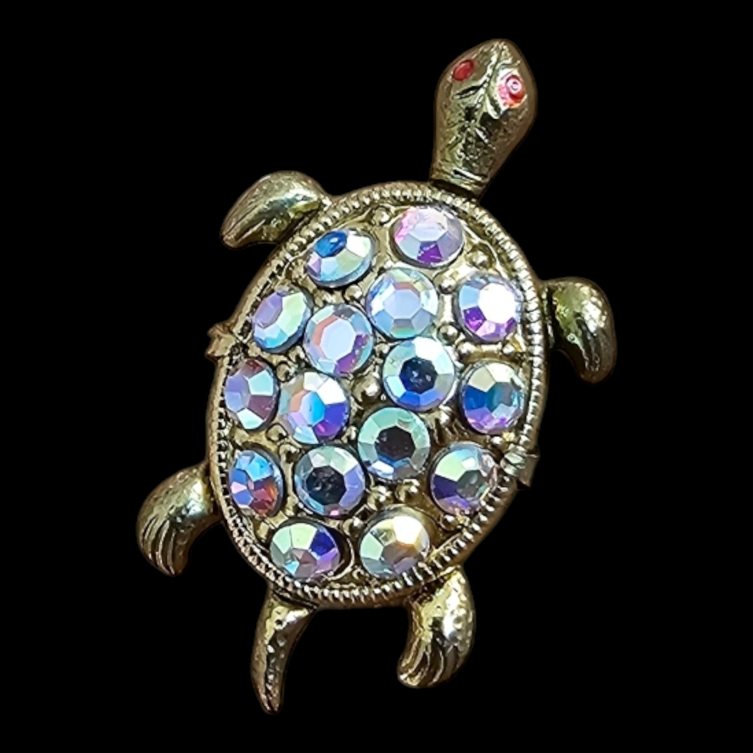 Genuine Vintage Gold Color Ges Gesch Clear Crystal Turtle Brooch – W Germany