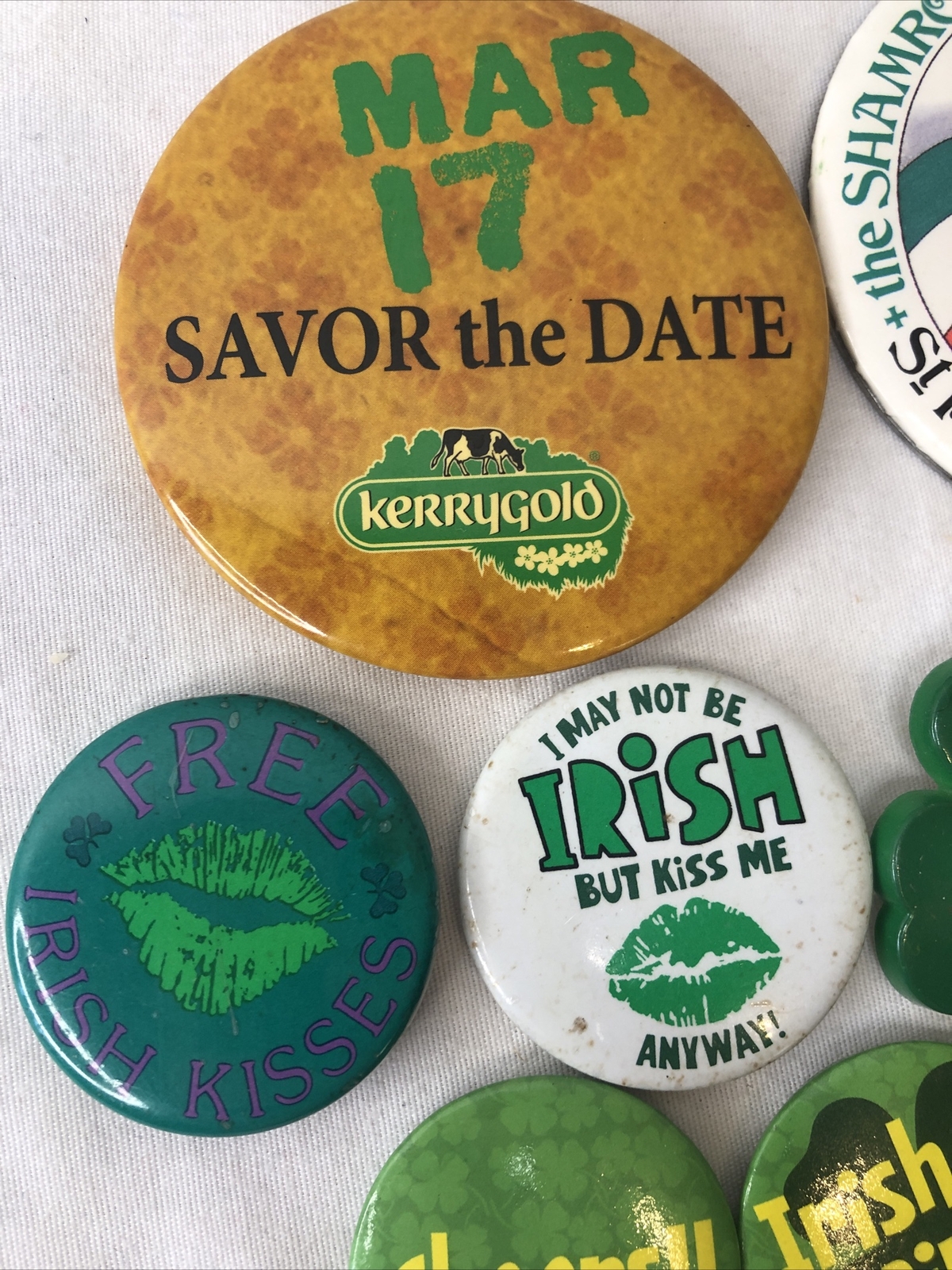 Lot of 13 St. Patrick’s Day Buttons Irish Pin Vintage Shamrock Lucky Leprechaun