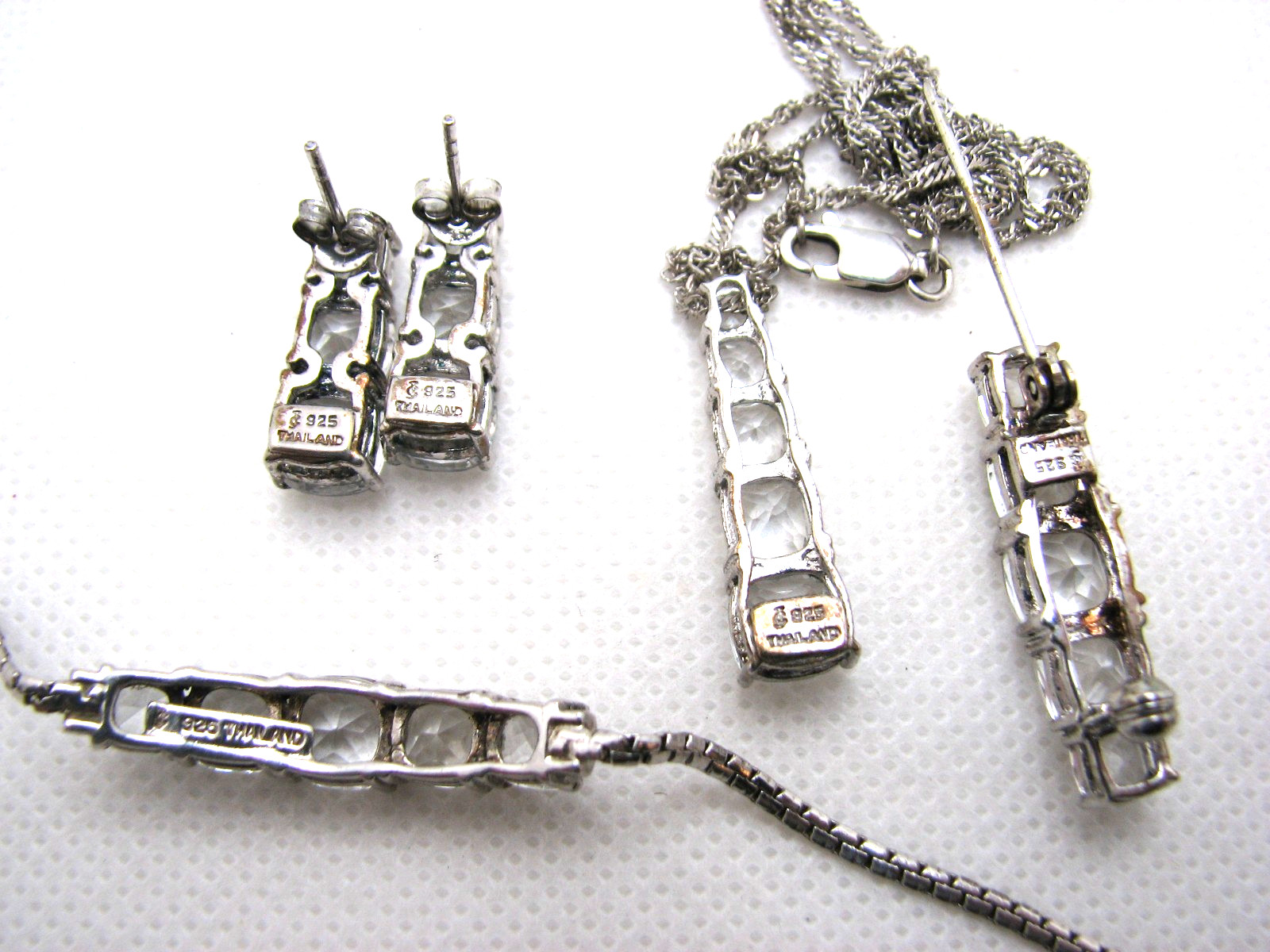 Vintage 925 Sterling Silver White Topaz Gemstone 4-Pc. Parure Set