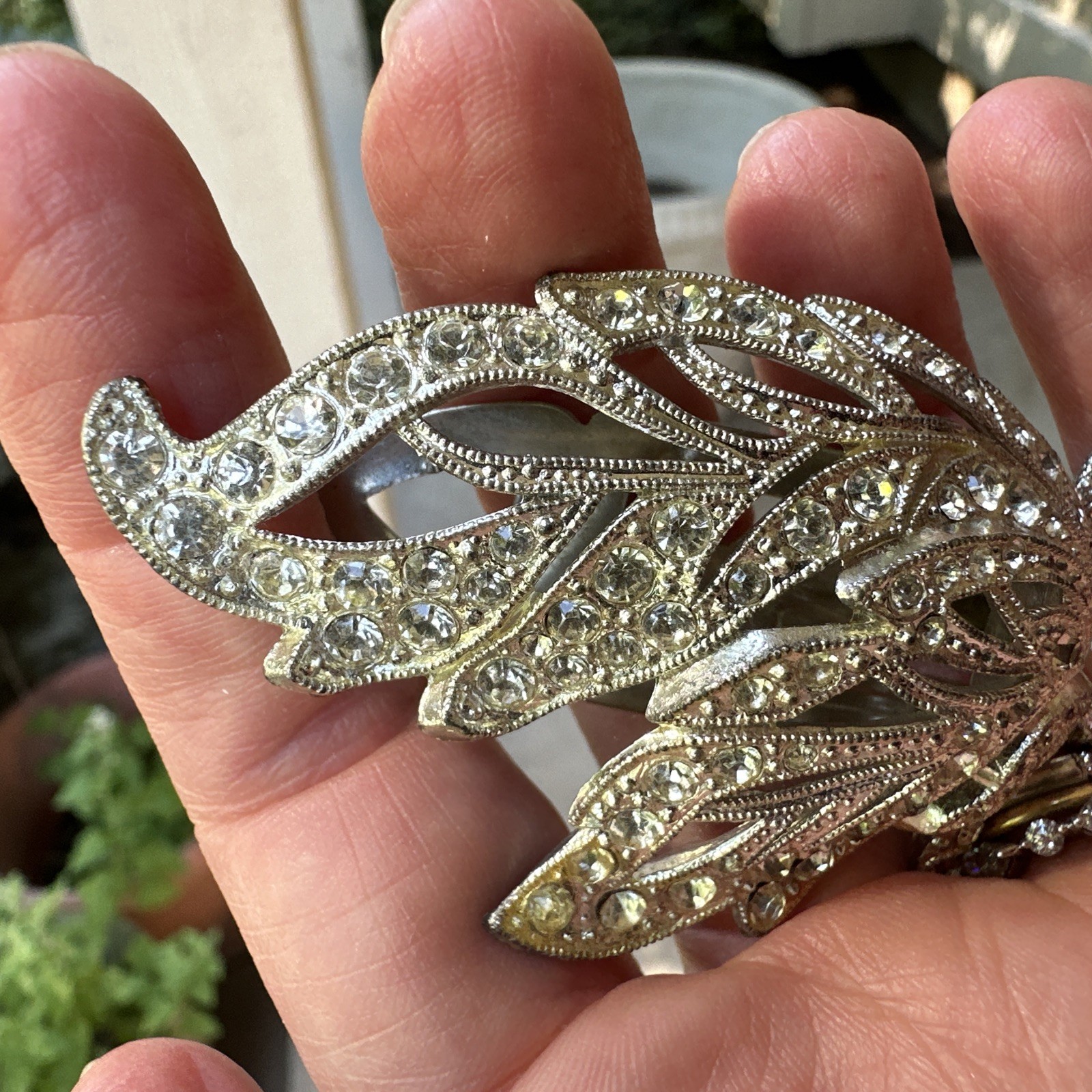 Vintage Filigree Hinged Brooch Scarf New England Glass Works Crystal