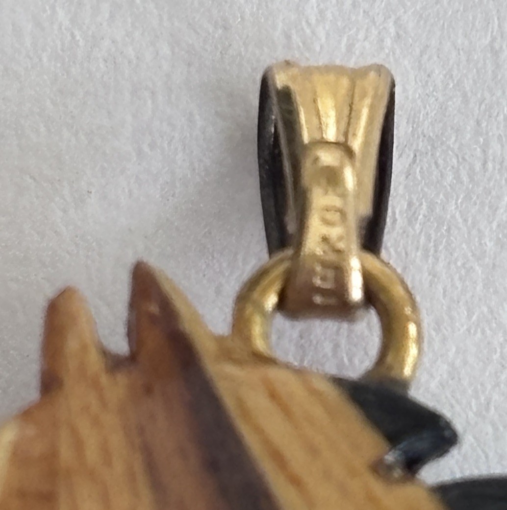 Vintage Hand Carved Wood Horse Head Pendant 1” Equestrian 14K GF Bail