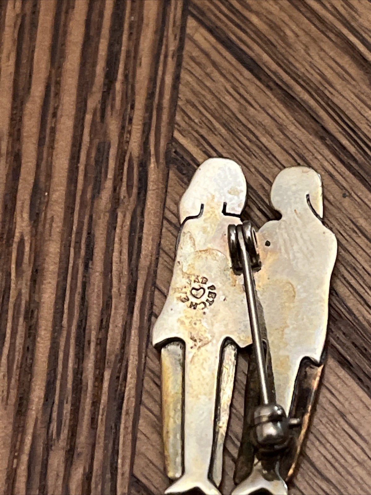 Far Fetched Women Holding Hands Sisters Mixed Metal Sterling Silver VTG Pin