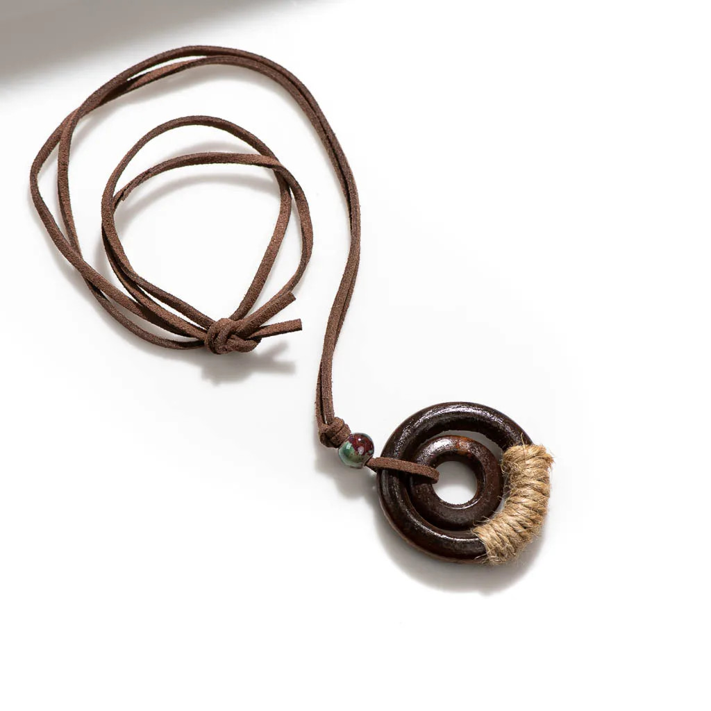 Bohemian Vintage Wooden Hemp Rope Vintage Handmade Necklace Ceramic Beads…