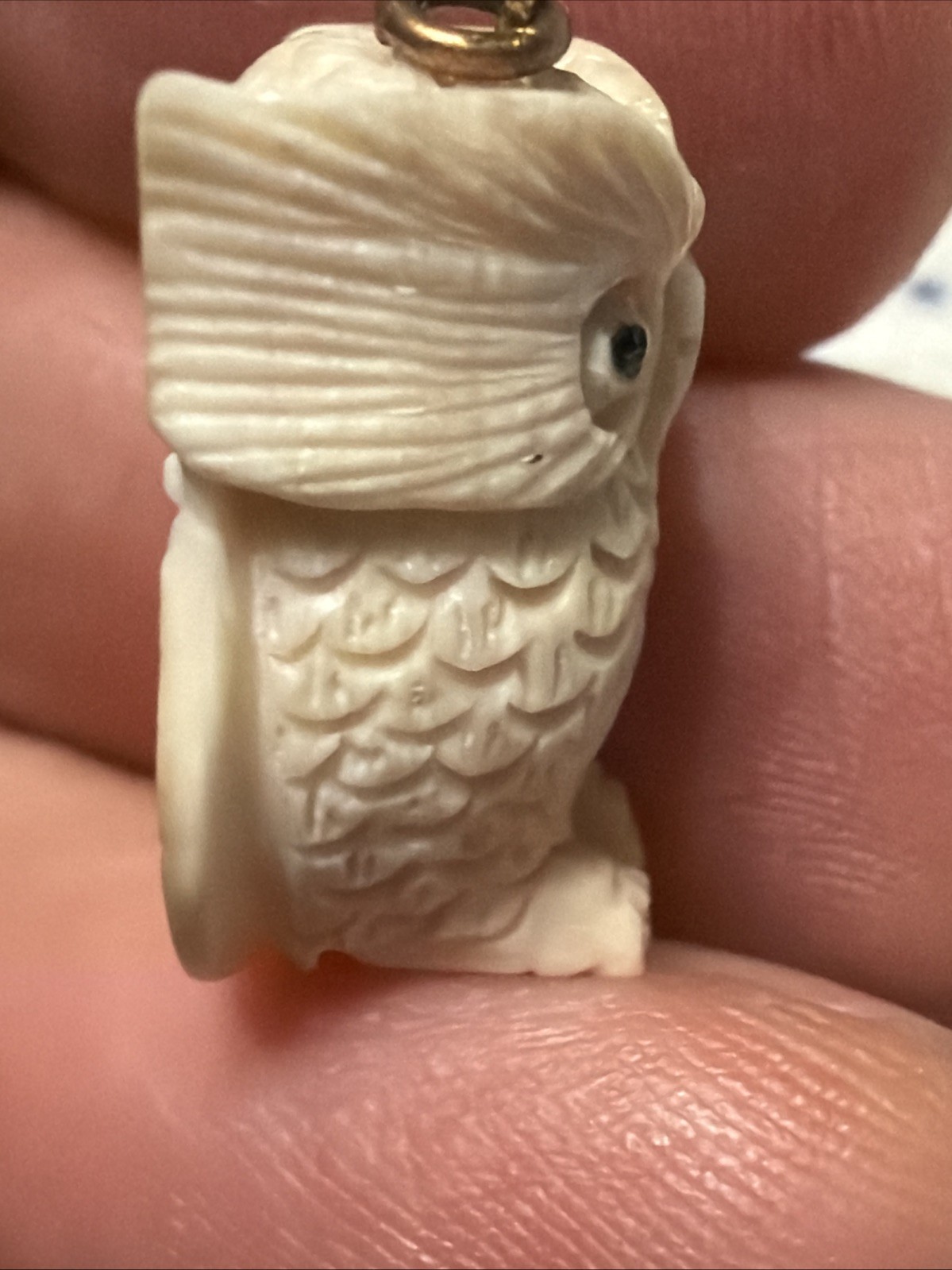 Vintage Hand Detailed Carved White Owl Pendant Charm Wise Owl Masterful Artisan