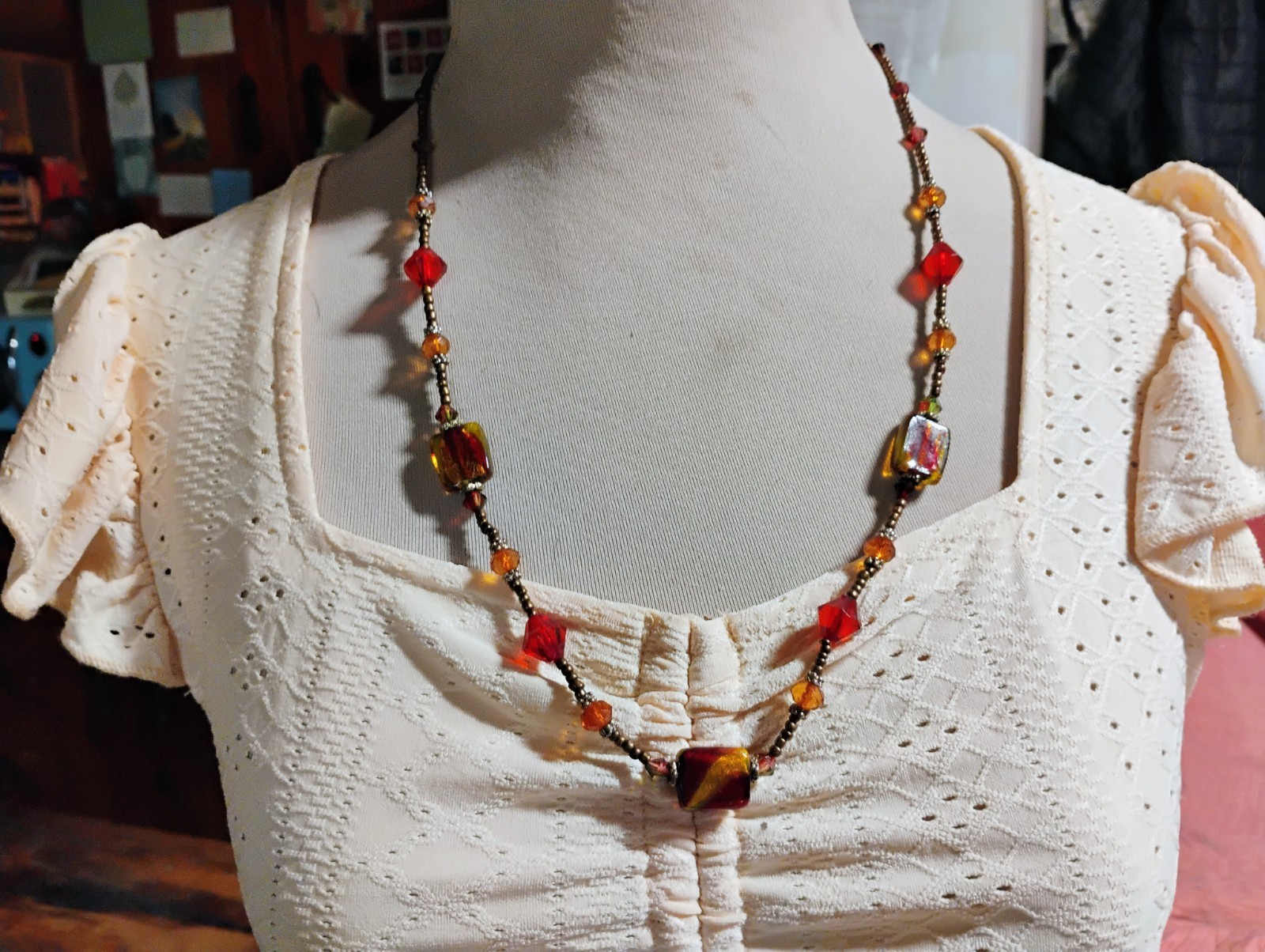 Stunning 23″ Czech Glass? Handmade Vintage Necklace & Matching Art Nouveau…