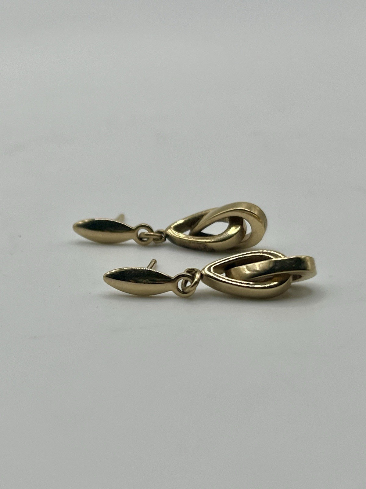 Vintage Gold Tone Double Teardrop Loop Post Dangle Drop Earrings 1” NO BACKS