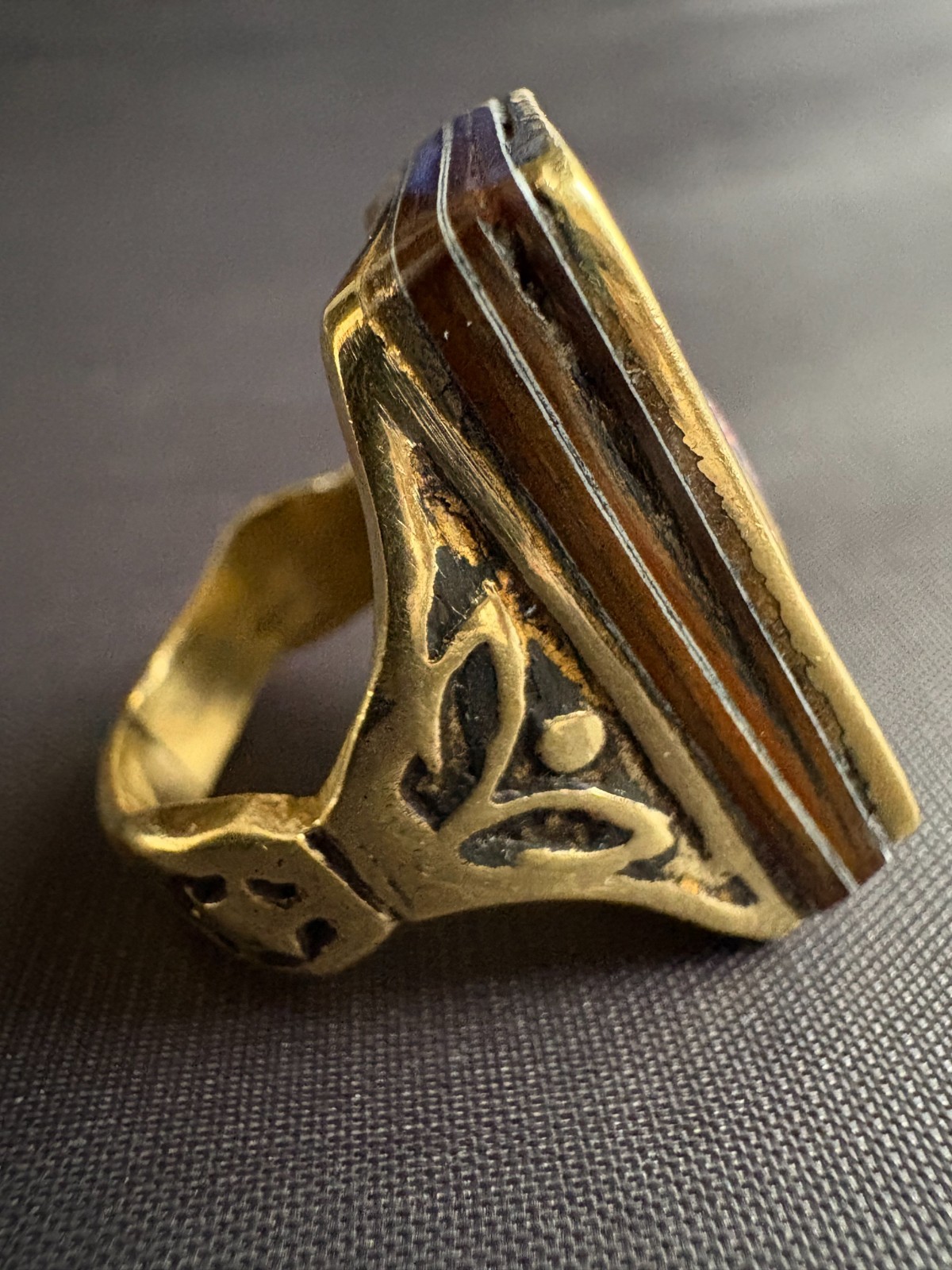 Moroccan Tuareg Brass Ring Large Berber Sahara Handmade Ring Size 9.5 US