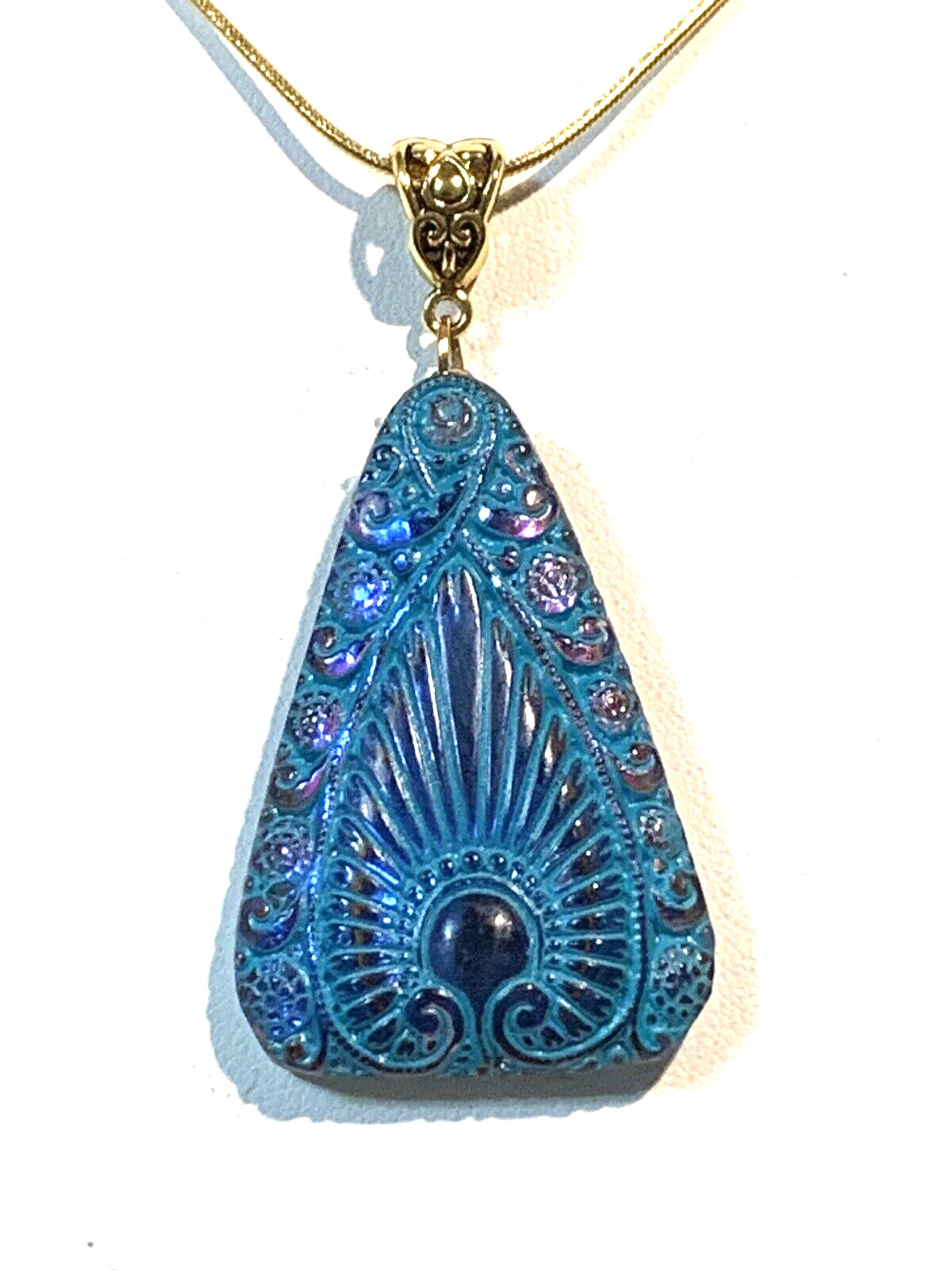 LAST ONES* VTG.EGYPT REVIVAL IRIDESCENT BLUE/VIOLET CZECH GLASS NECKLACE.g.verdi