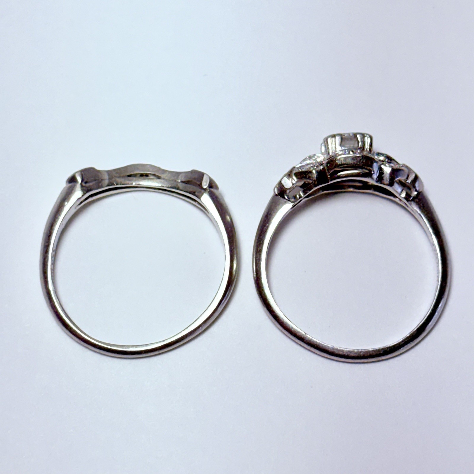 Art Deco Platinum 0.25ct Diamond 0.10ctw Accents Size 7.5 Wedding Ring Set 6.8g