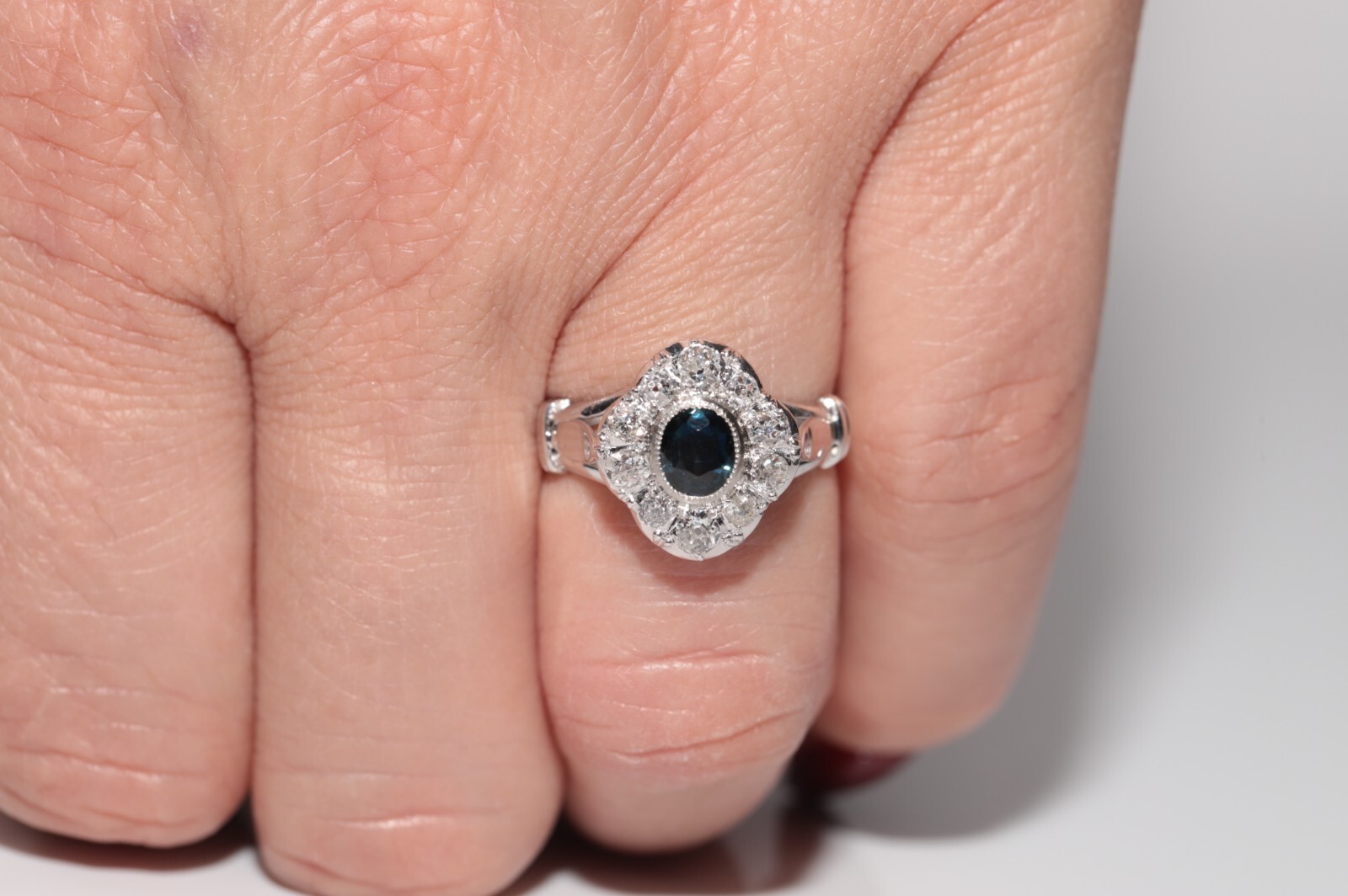 Antique Circa 1920s 18k Gold Art Deco Natural Diamond And Sapphire Navette Ring