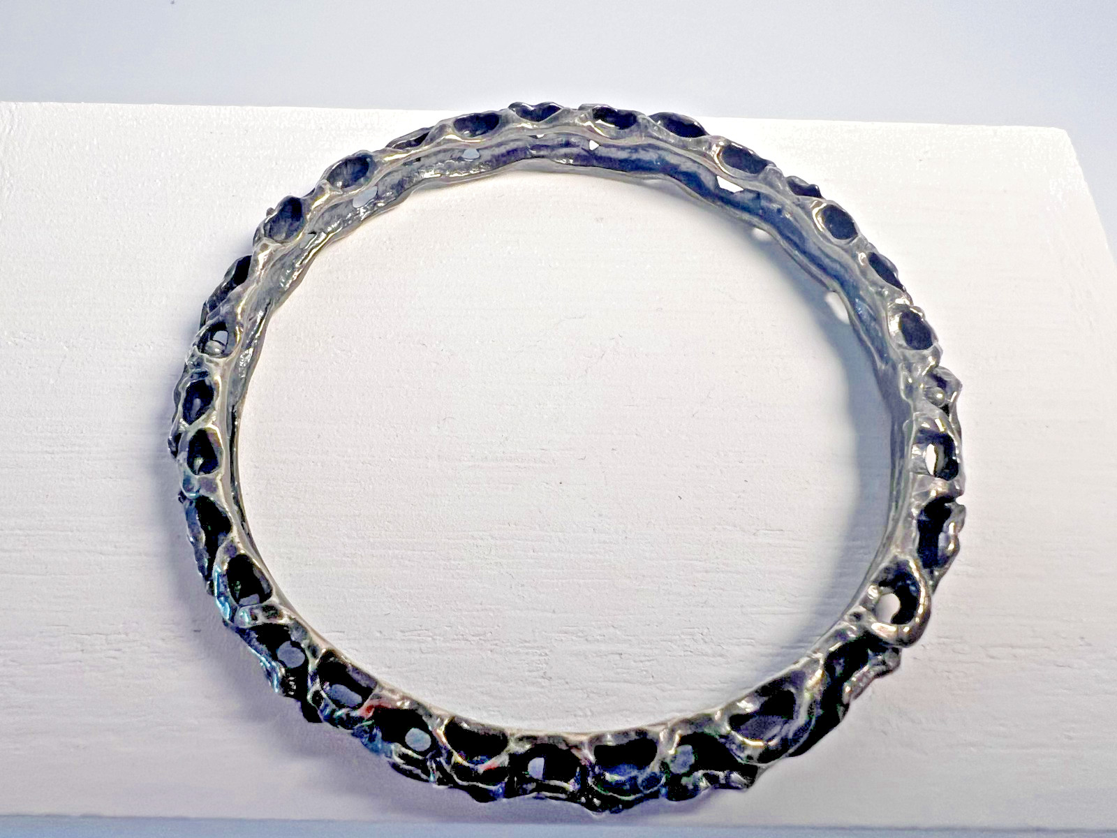 Robert Zentall Signed Brutalist Bracelet Gunmetal Silvertone 1970s RARE