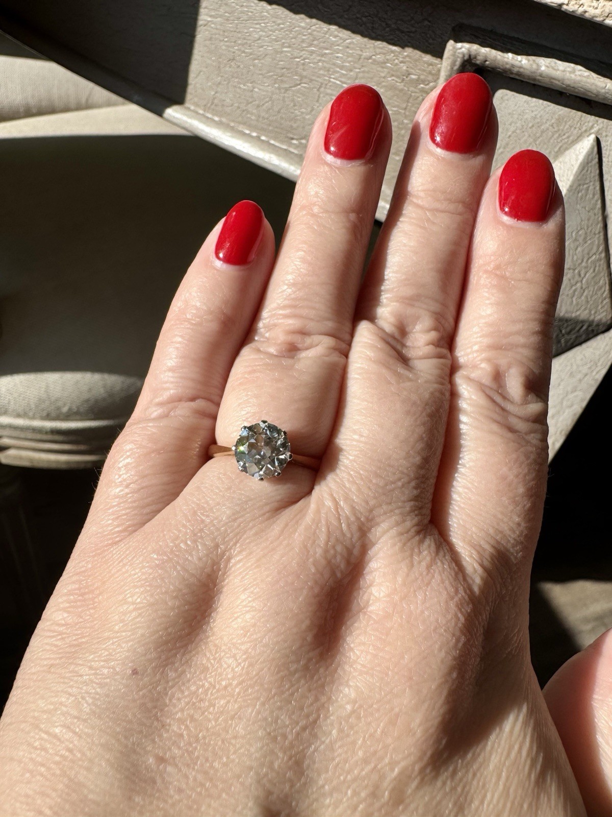 Vintage 18k Gold 2.35 carat Old European Cut Diamond Engagement Ring