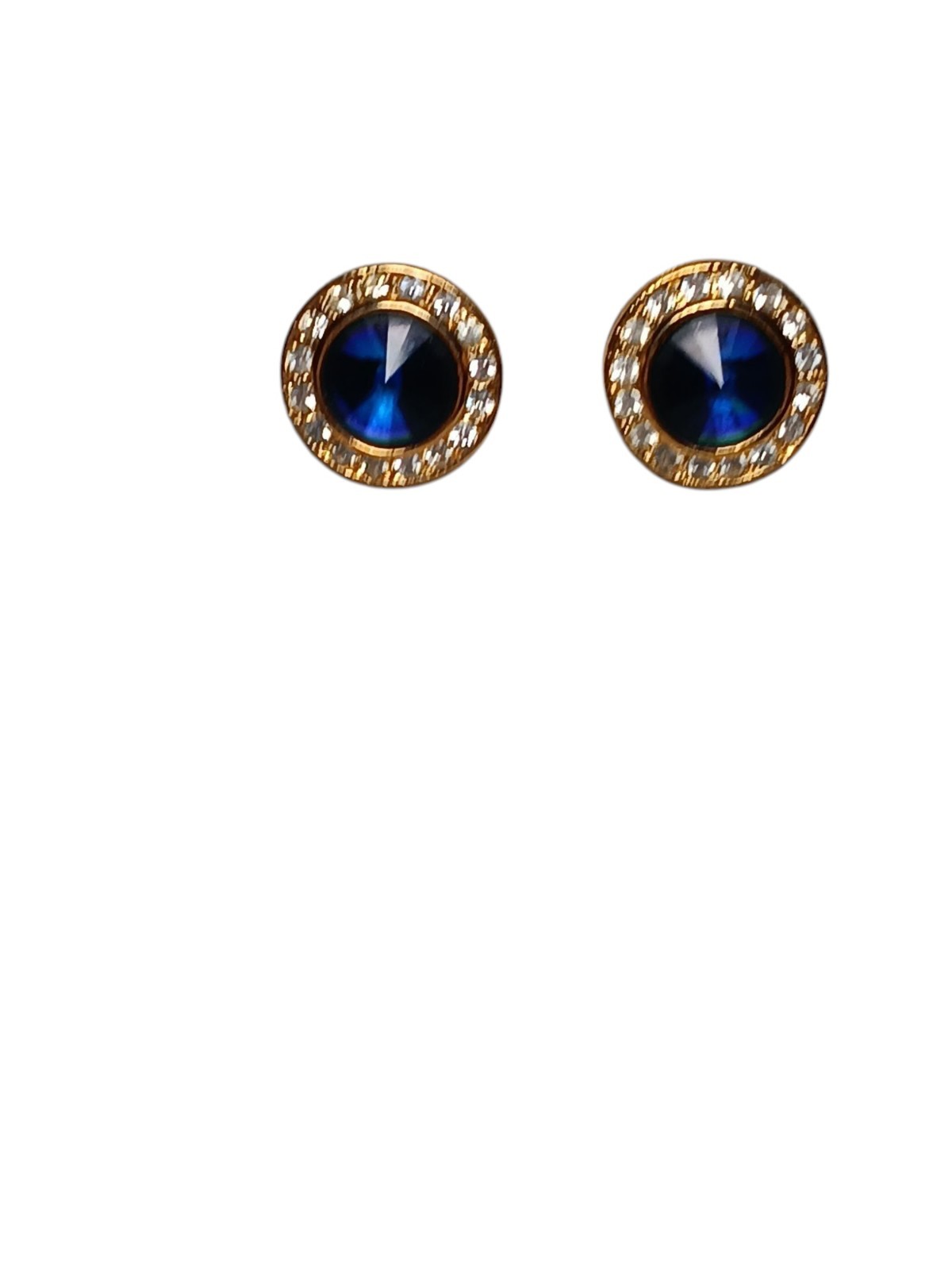 Roman Signed Earrings Violet Blue Rivoli Clear Crystal Gold Tone Round Pierced