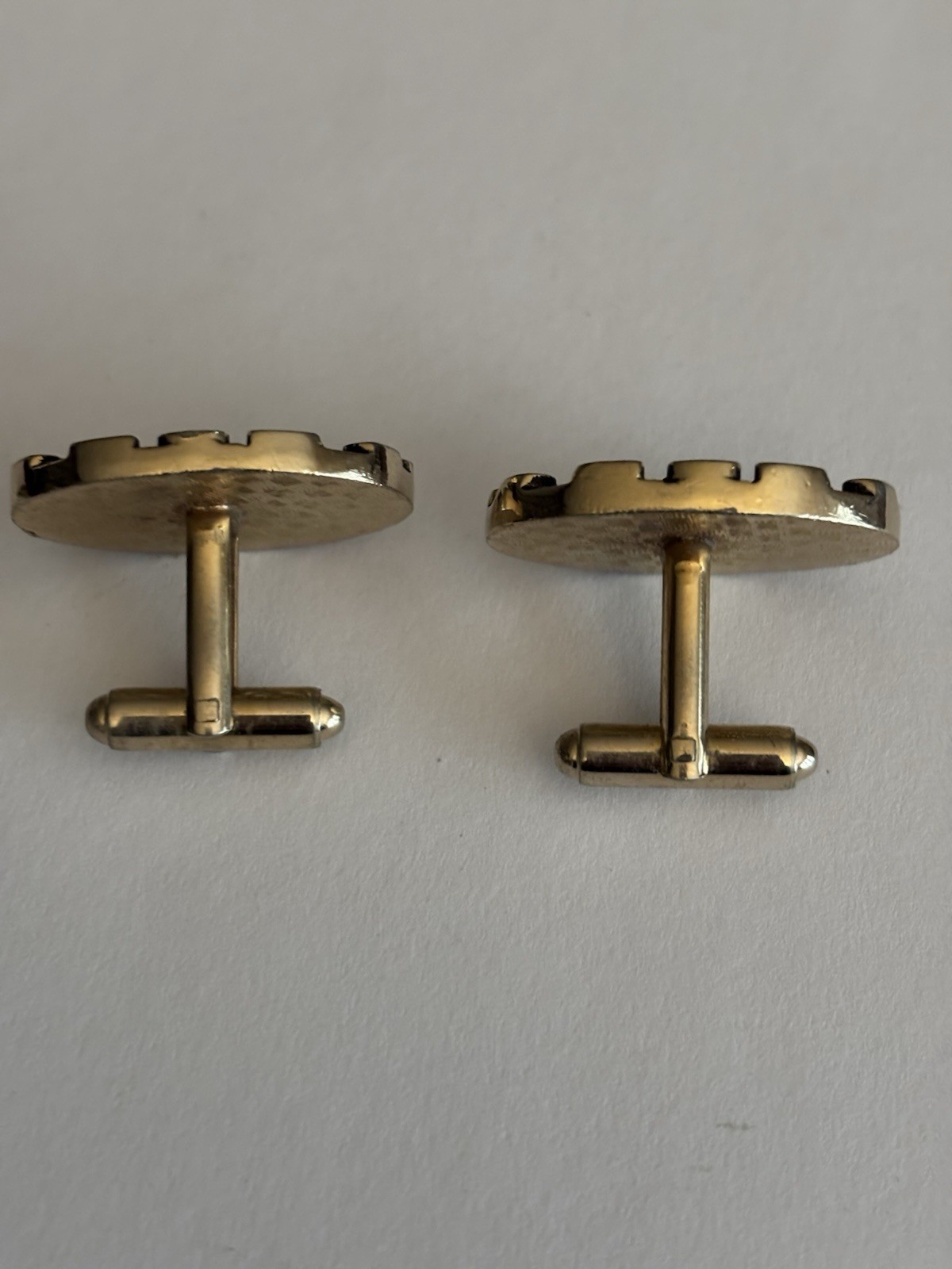 Vintage Cuff Links And Tie Clip Set Gold Toned Oval Shape Black Textured