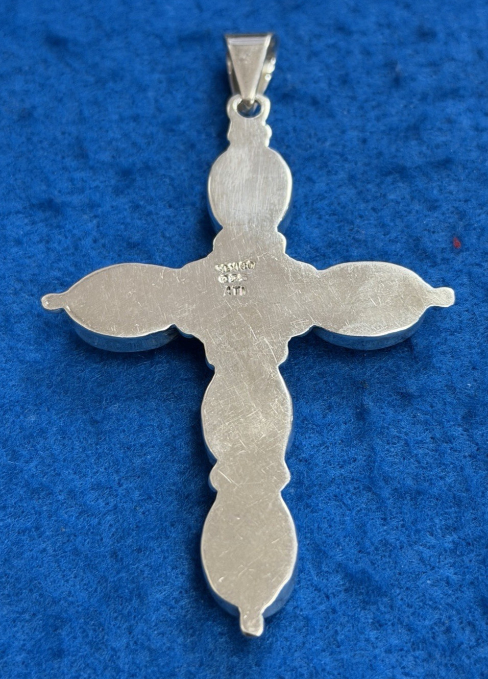 Vintage Sterling Silver Mother of Pearl Oval Cross Pendant