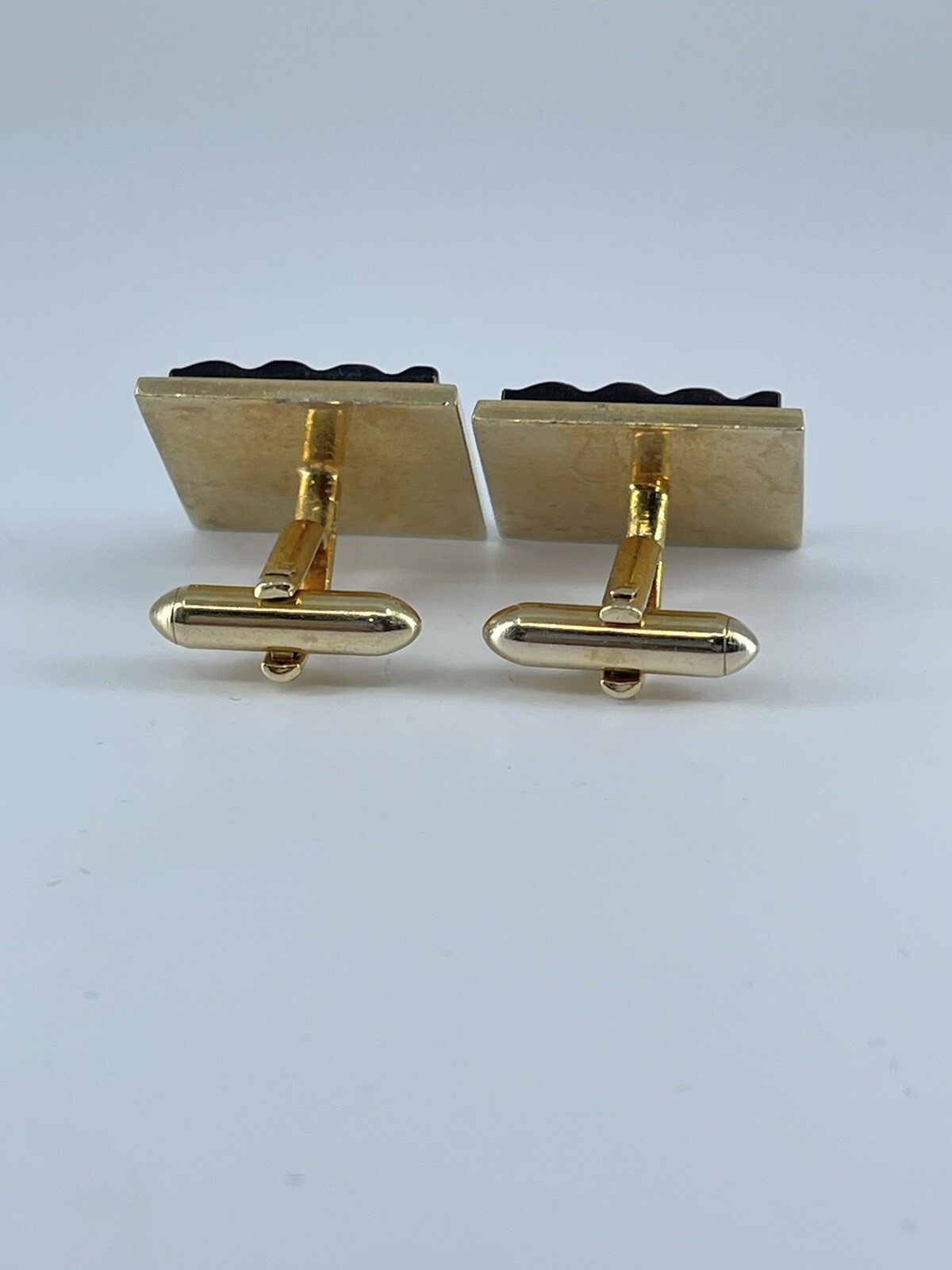 Swank Cufflinks Mother of Pearl square ribbed design bullet backs 1″