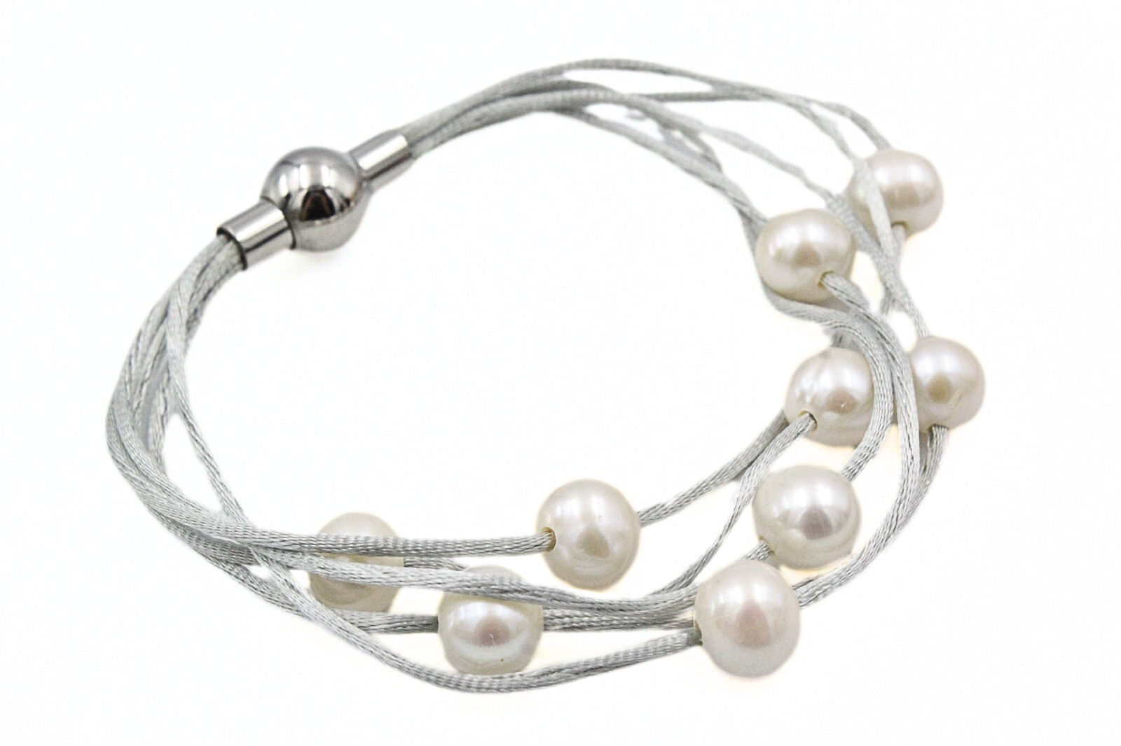 HSN Multi Strand Rhodium Plate Floating Freshwater Pearl Magnetic Bracelet