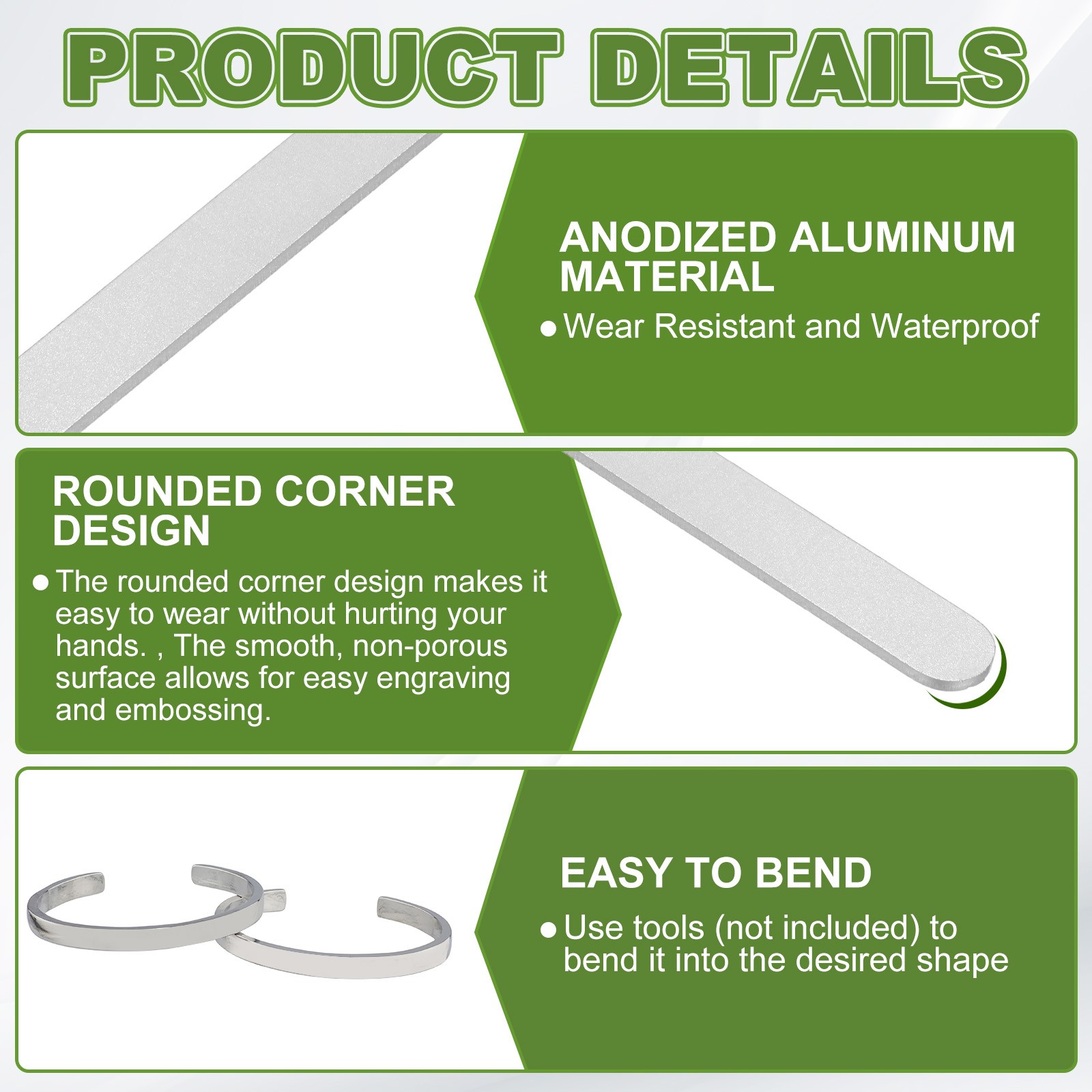 10Pcs 6×0.35×0.06″ Anodized Aluminum Bracelet Blanks Stamping Engraving Silver