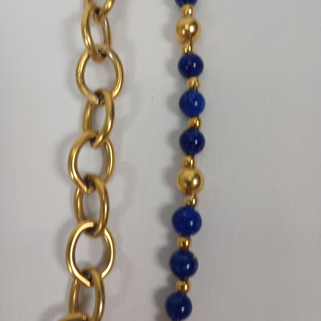 Vintage Convertible Blue Beaded Gold Tone Necklace Faux Pearl Drop 34″