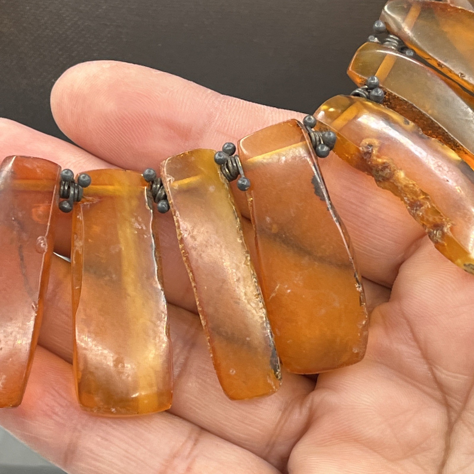 Vintage Natural Baltic Honey Amber Beaded Bib Statement Necklace 20″
