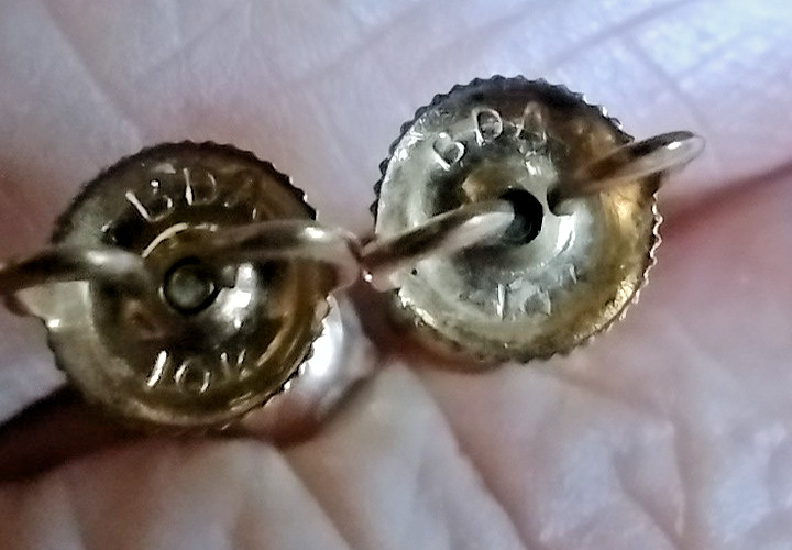 ANTIQUE Victorian BDA 10K Gold 4mm Cultured Pearl Threaded Post Pierced EARRINGS