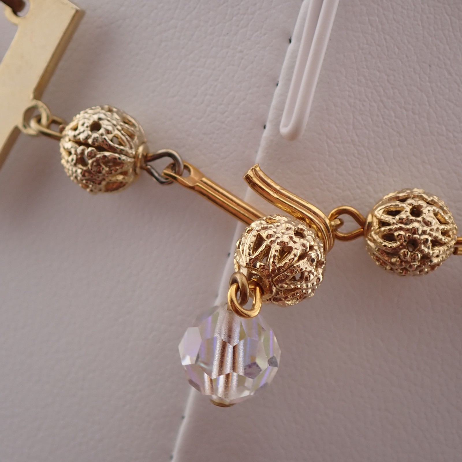 VTG 3 Strand AB Faceted Glass Crystal Gold Tone Filigree Ball Necklace Earrings