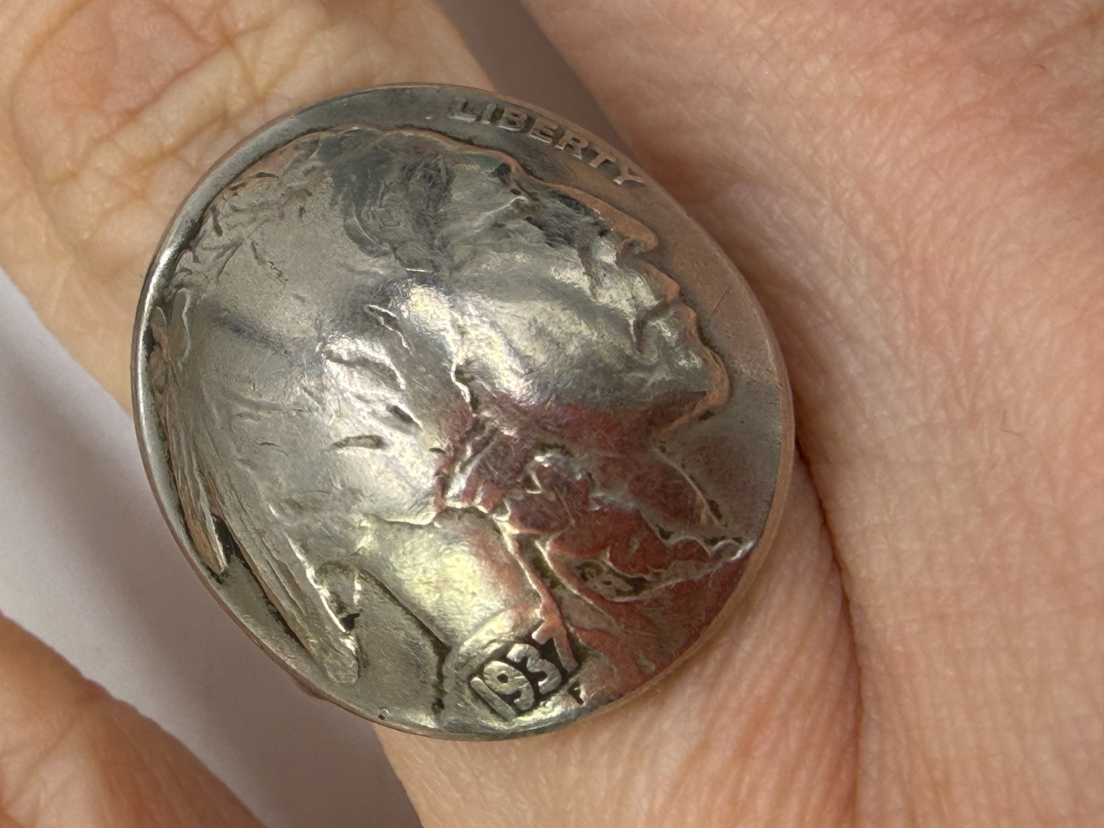 Vintage Ring Indian Head Buffalo Nickel 1937 Coin Sterling Band Size 6