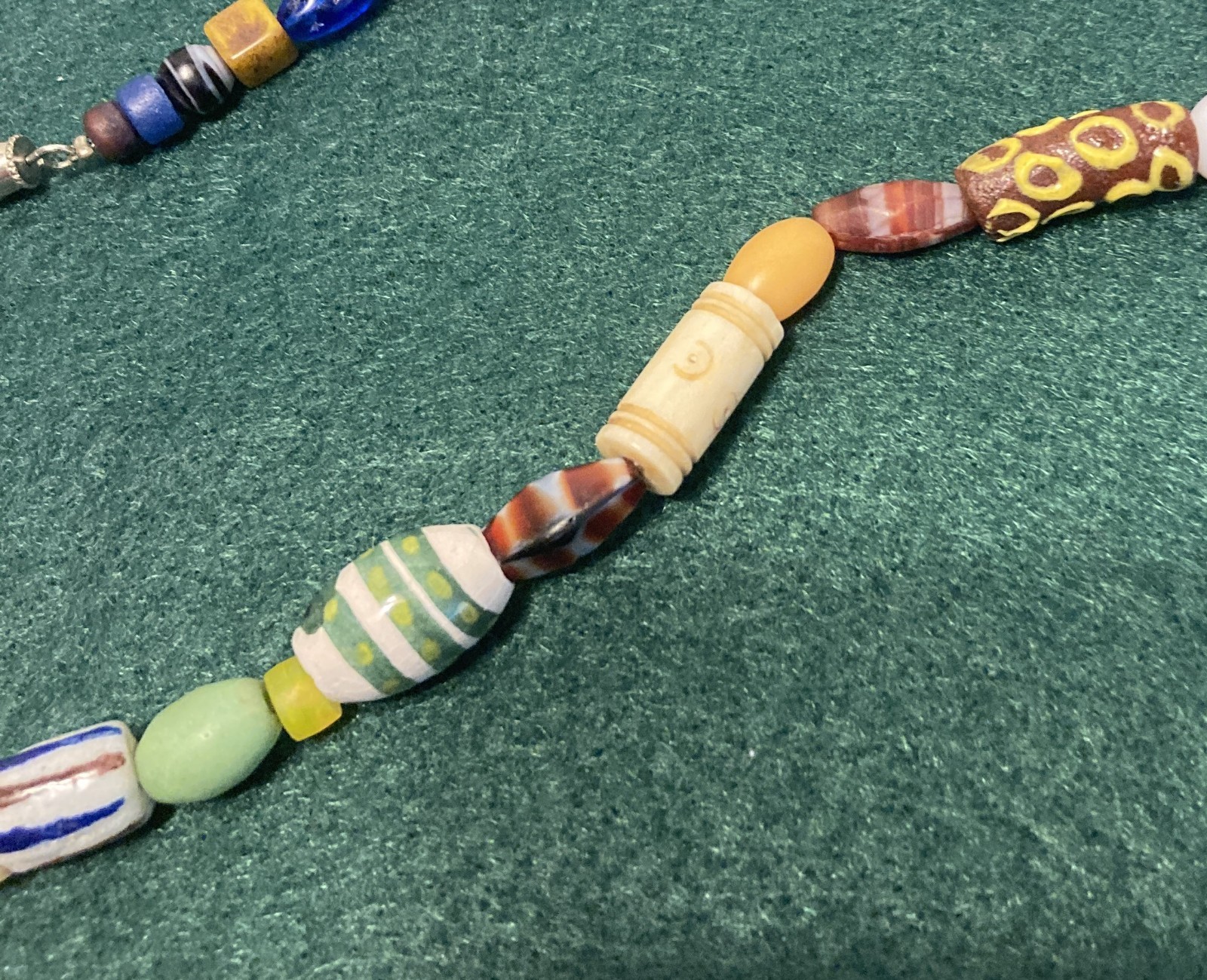Vintage Artisan Furnace Glass Bead Cane 34″ Necklace 100 Beads Mostly Different