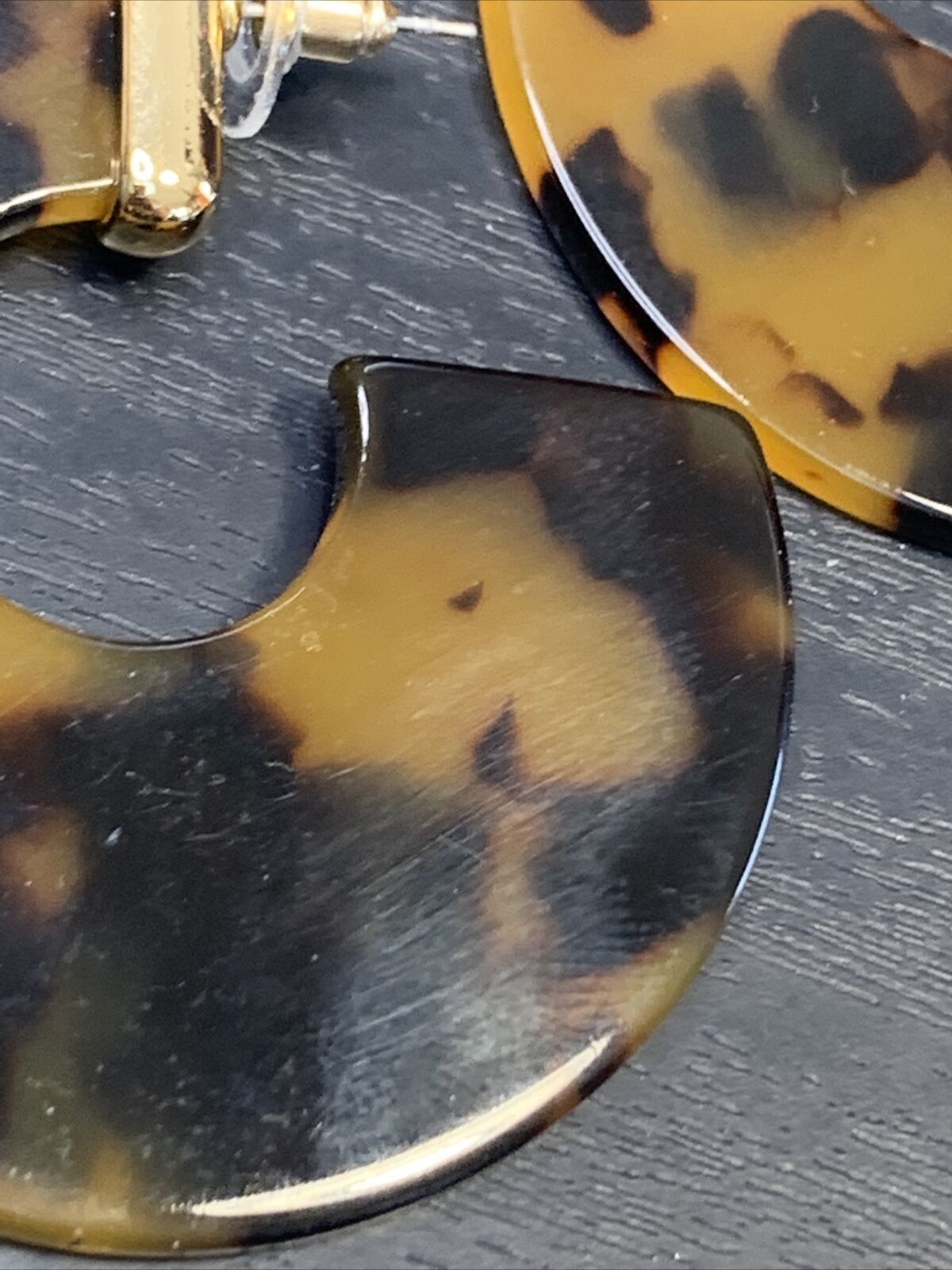 Half Hoop Earrings Large Imitation Tortoiseshell Pierced Earrings Almost 2”