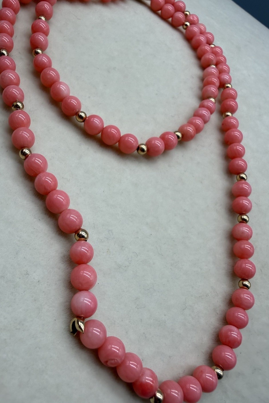 Vtg Gold Filled Natural Pink Salmon Coral Bead Beaded Necklace 21” 5mm Estate