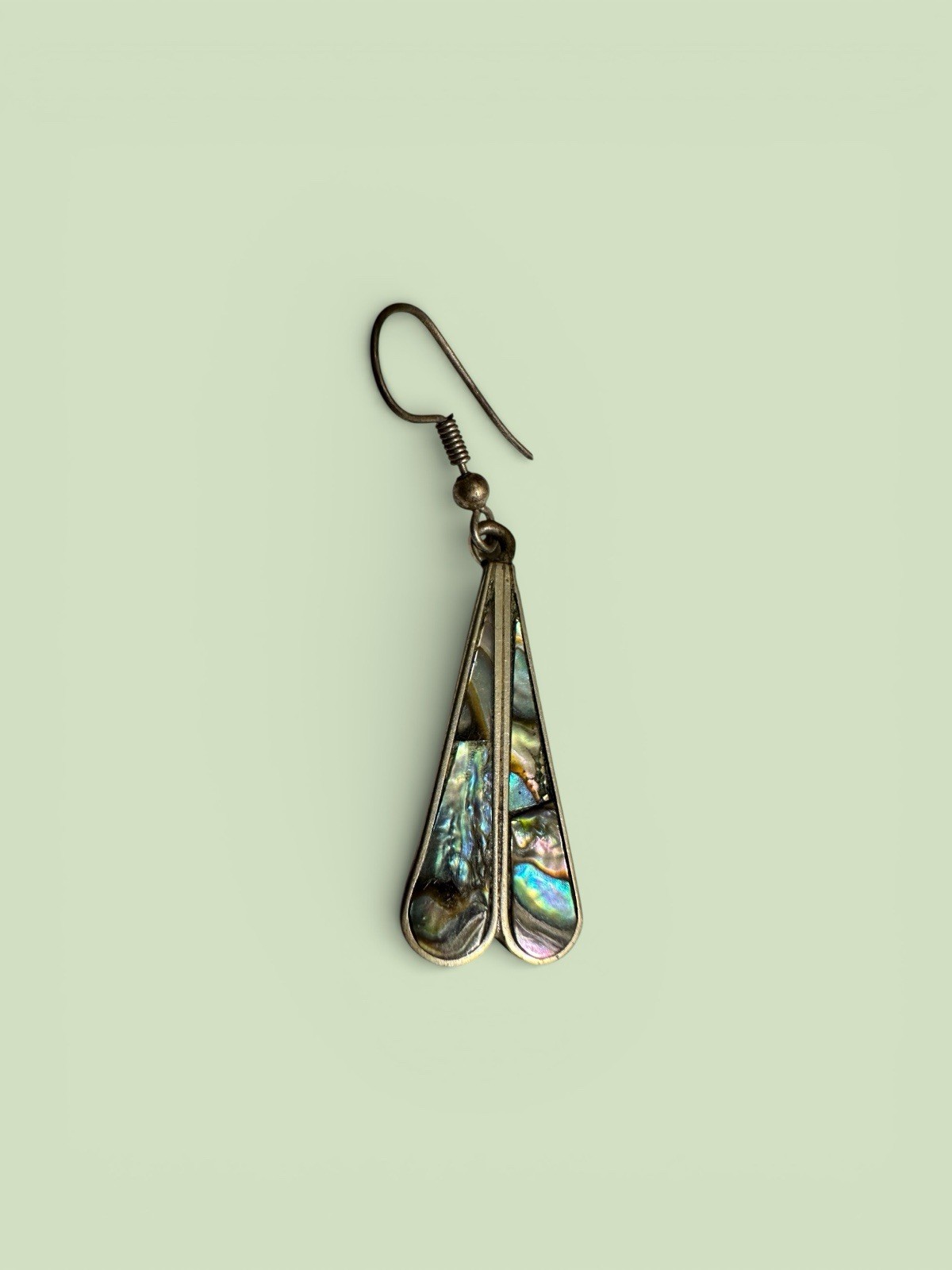 Vintage Alpaca Mexico Abalone Enamel Dangle Earrings Nickel Alloy