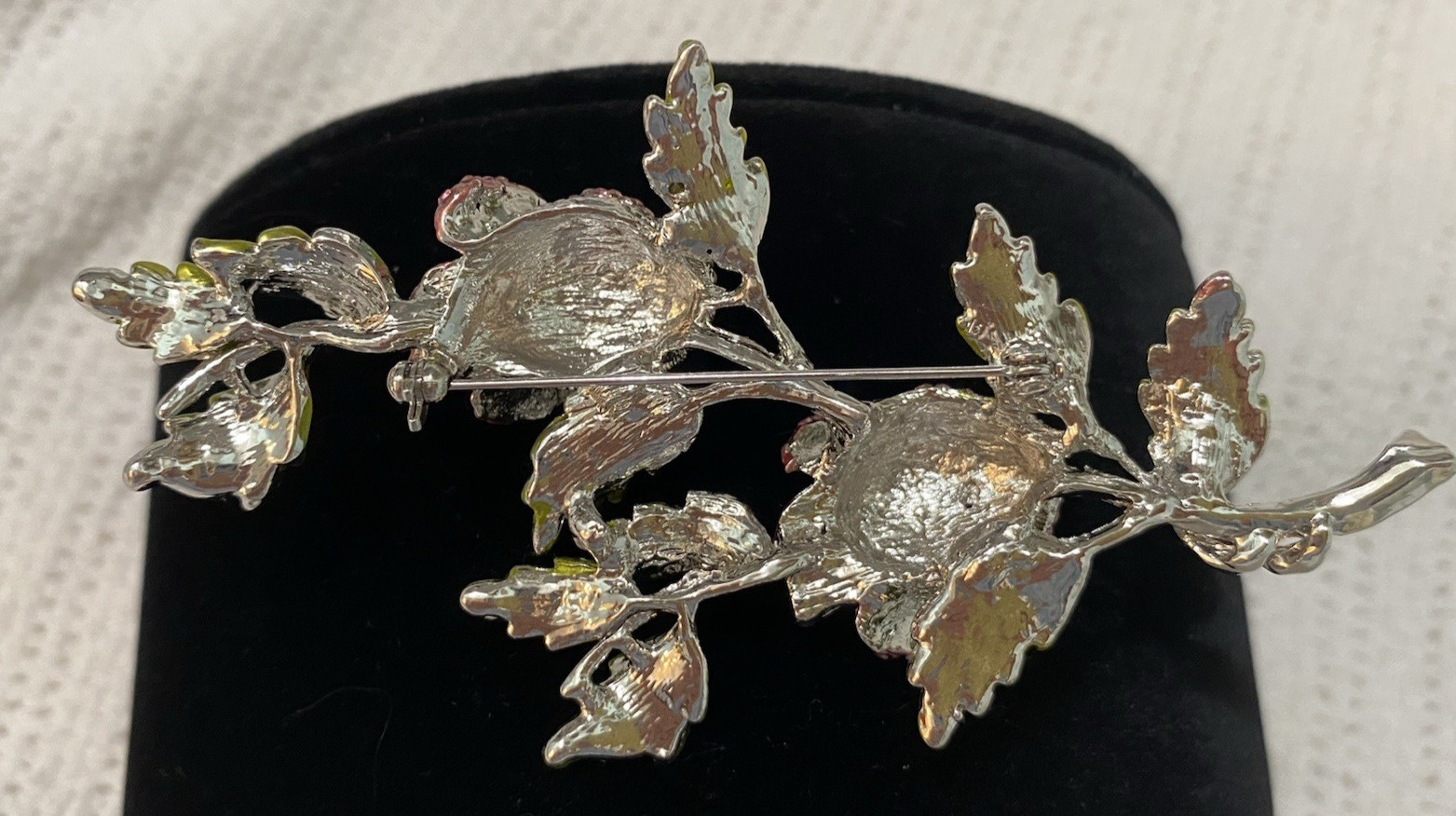 Stunning Large Vintage Pink And Green Sparkling Stones Flower Brooch