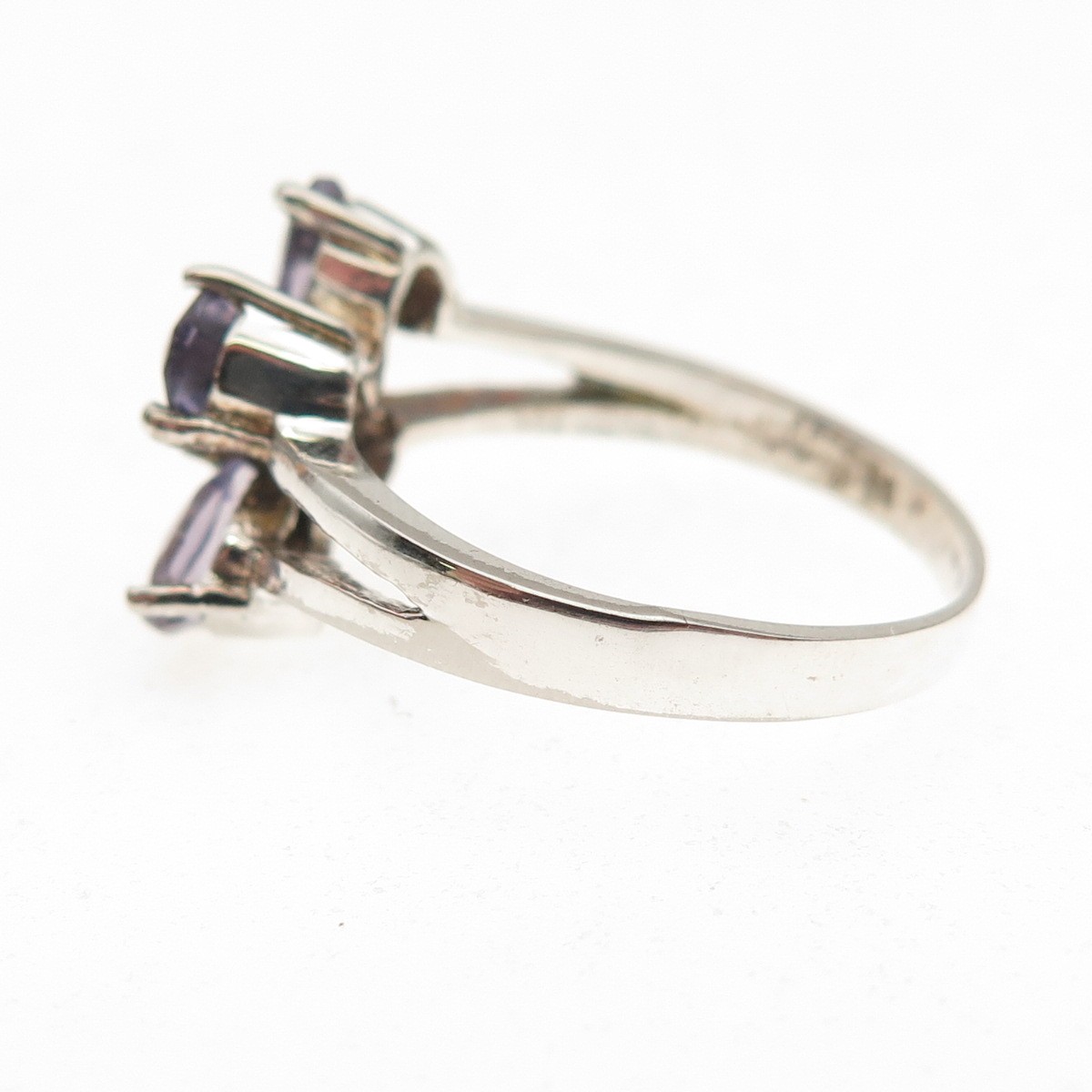 925 Sterling Silver Vintage Real Pear-Cut Iolite Cluster Ring Size 8.25