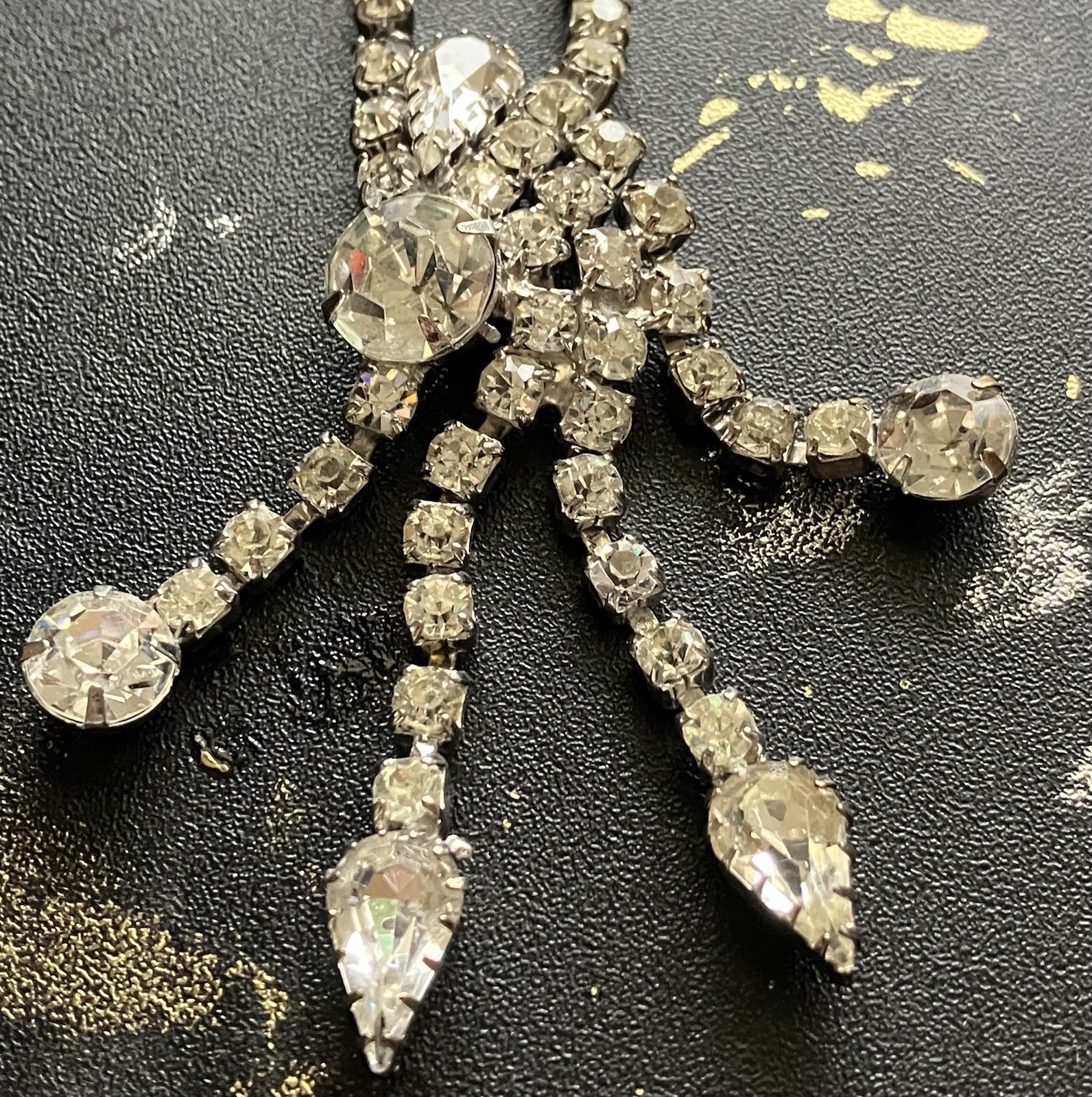 Vintage Silver Toned Rhinestone Jewelry Set Necklace, Earrings, and Brooch
