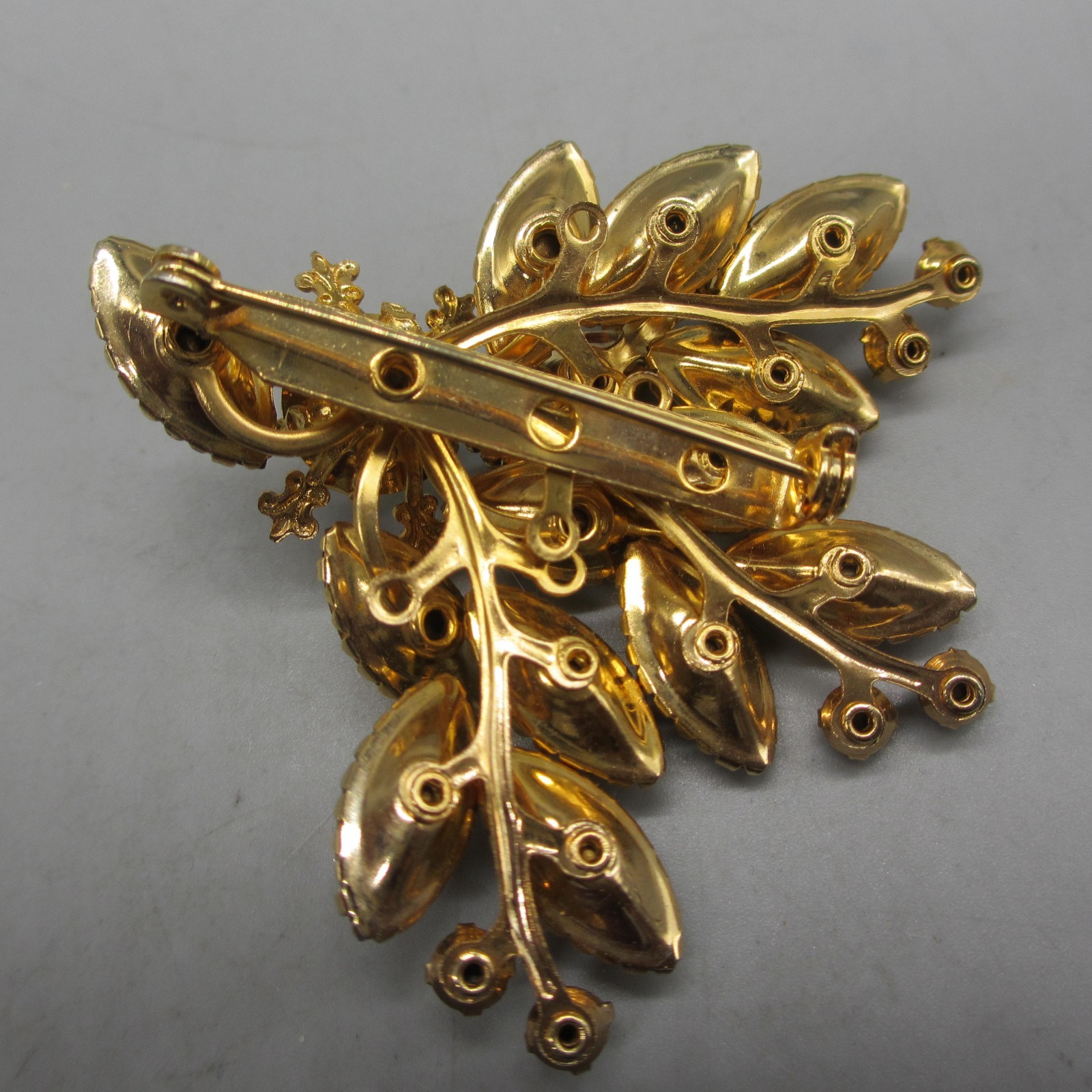 Vintage Rhinestone Brooch Navette AB Fall Colors Layered