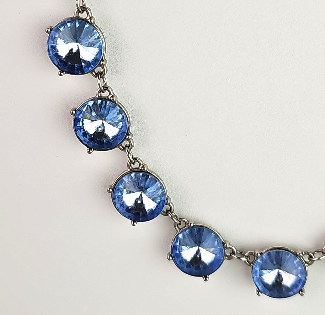 Vintage Light Blue Necklace Faceted Prong Acrylic Stone Silver Tone 20 inch Read