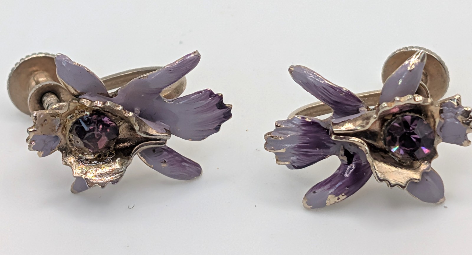 Vintage Orchid with Purple Stone Screwback Earrings – Free Shipping
