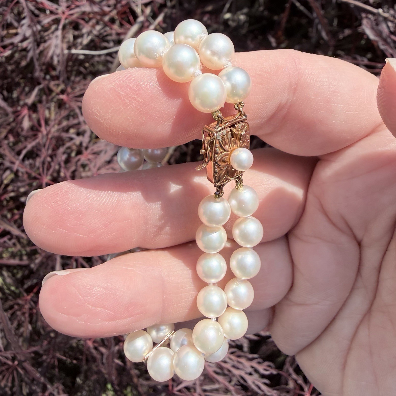 VTG Mikimoto 18K Gold Double Strand Akoya Pearl Bracelet Excellent Condition