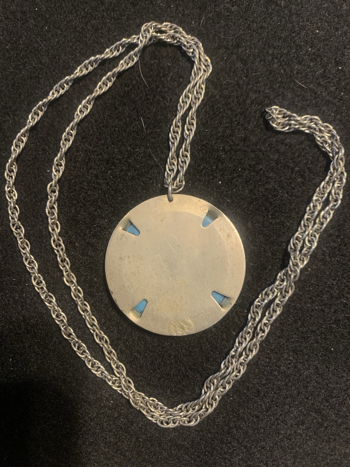 VINTAGE BELL TRADING CO NICKEL SILVER TURQUOISE THUNDERBIRD PENDANT NECKLACE