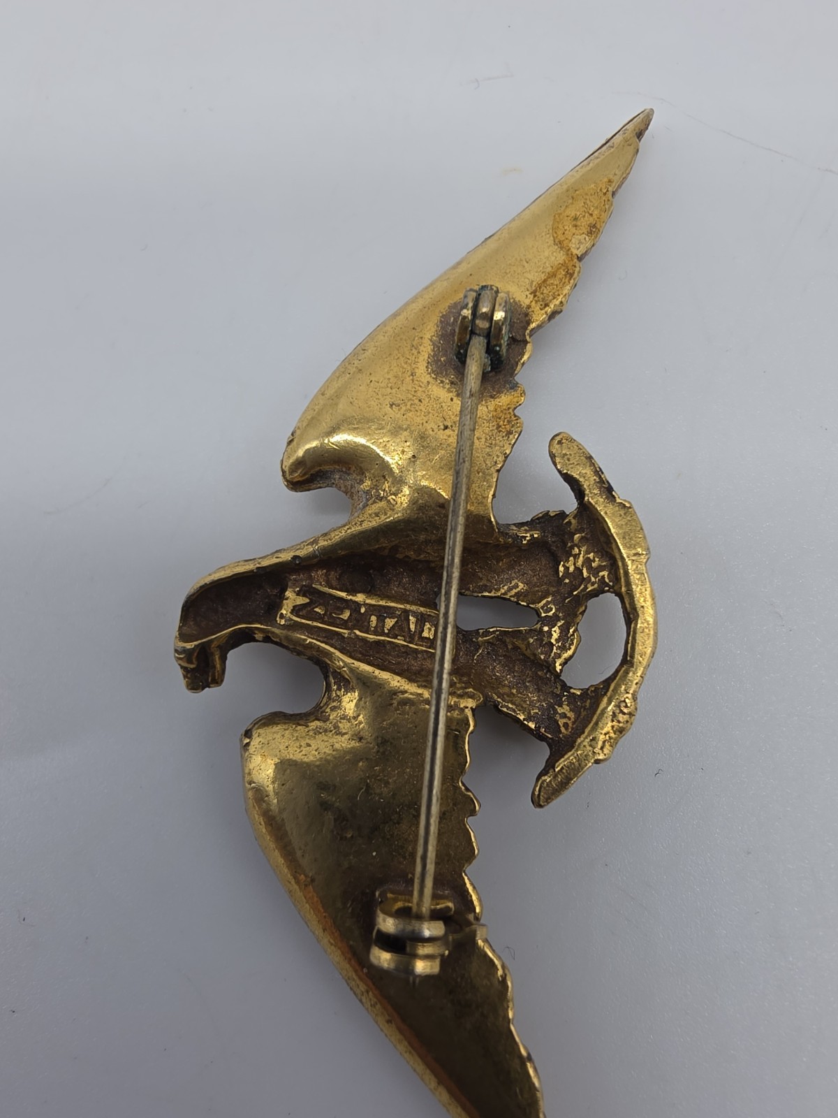 Vintage Antique Zentall Gold Tone Figural Eagle Brooch Pin 67mm x 27mm