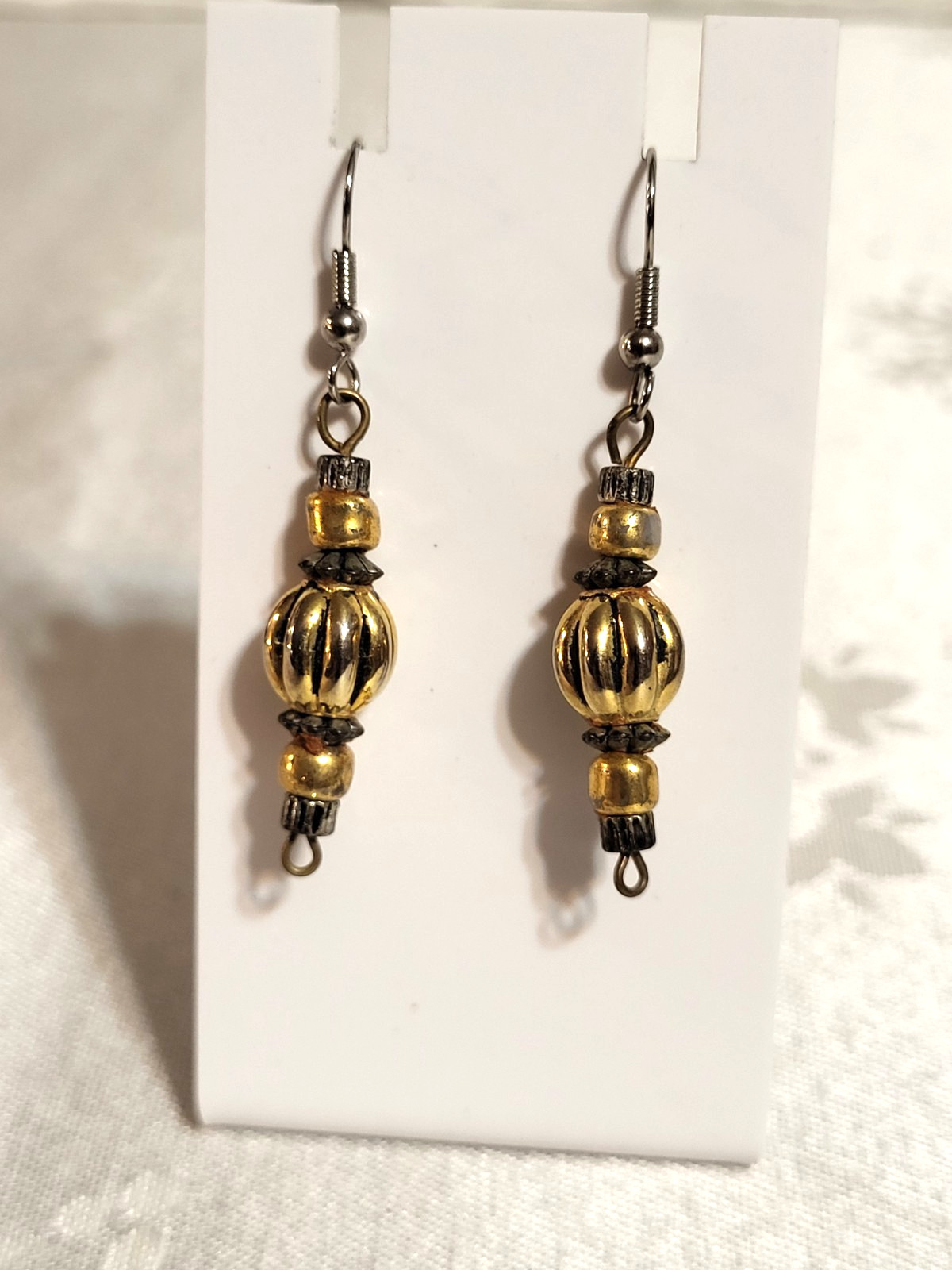 Romantic Victorian Gold and Black Hippie Destressed Drop Earrings