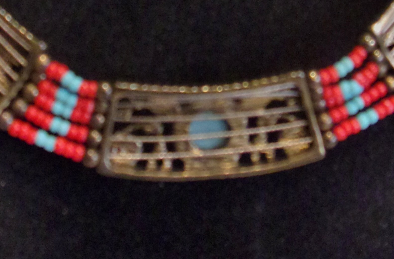 Vtg 90’s Egyptian Revival Inspired Blue Howlite & Glass Beed Collar Necklace