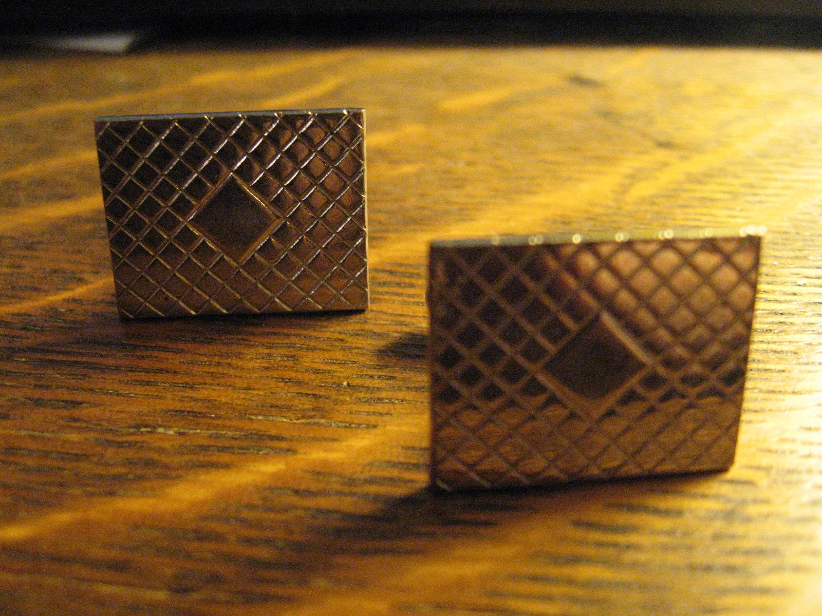 Cufflinks Vintage 1960’s Old Chrome Silver Lozenge Diamond Rectangle Retro Style