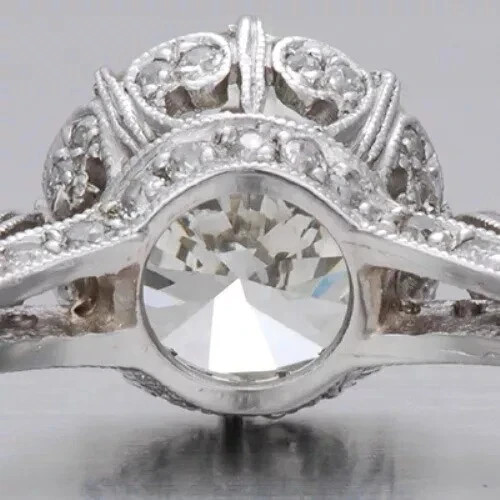 Art Deco Style White Lab Created Diamond Engagement 14K White Gold Finish Ring