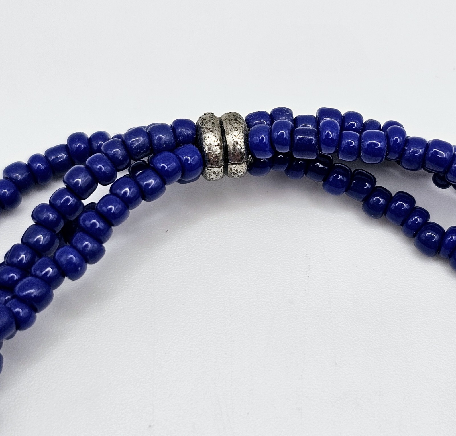 Vintage Glass Beaded Tassel Necklace Blue Native Boho Sodalite Southwestern