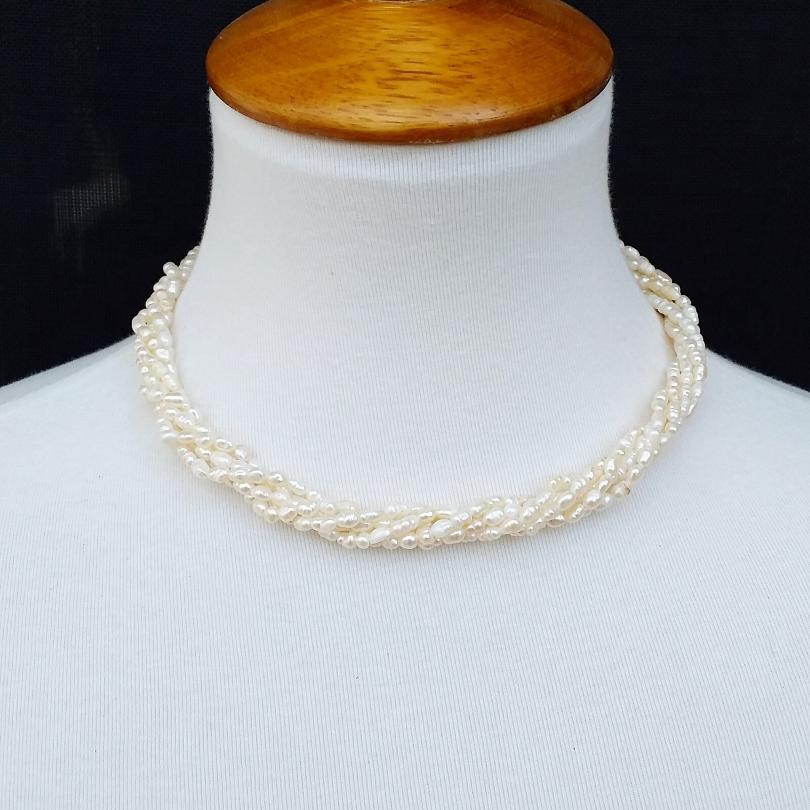 Freshwater Rice Pearls Multi Strand Necklace White Gold Tone Bow Clasp 16.5in