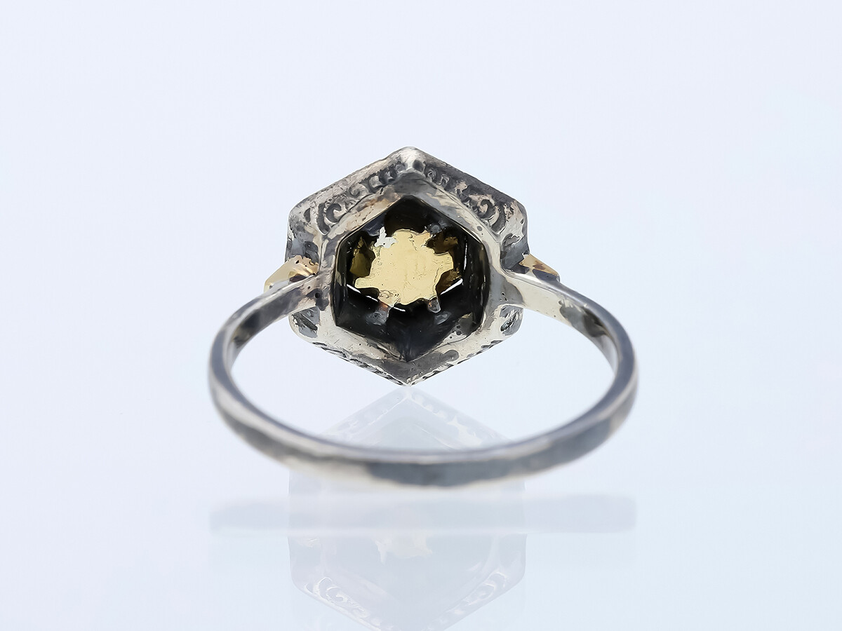 Antique Ring 0.35ct. Solitaire Diamond 585 Yellow Gold 925 Silver Deta Jewelry