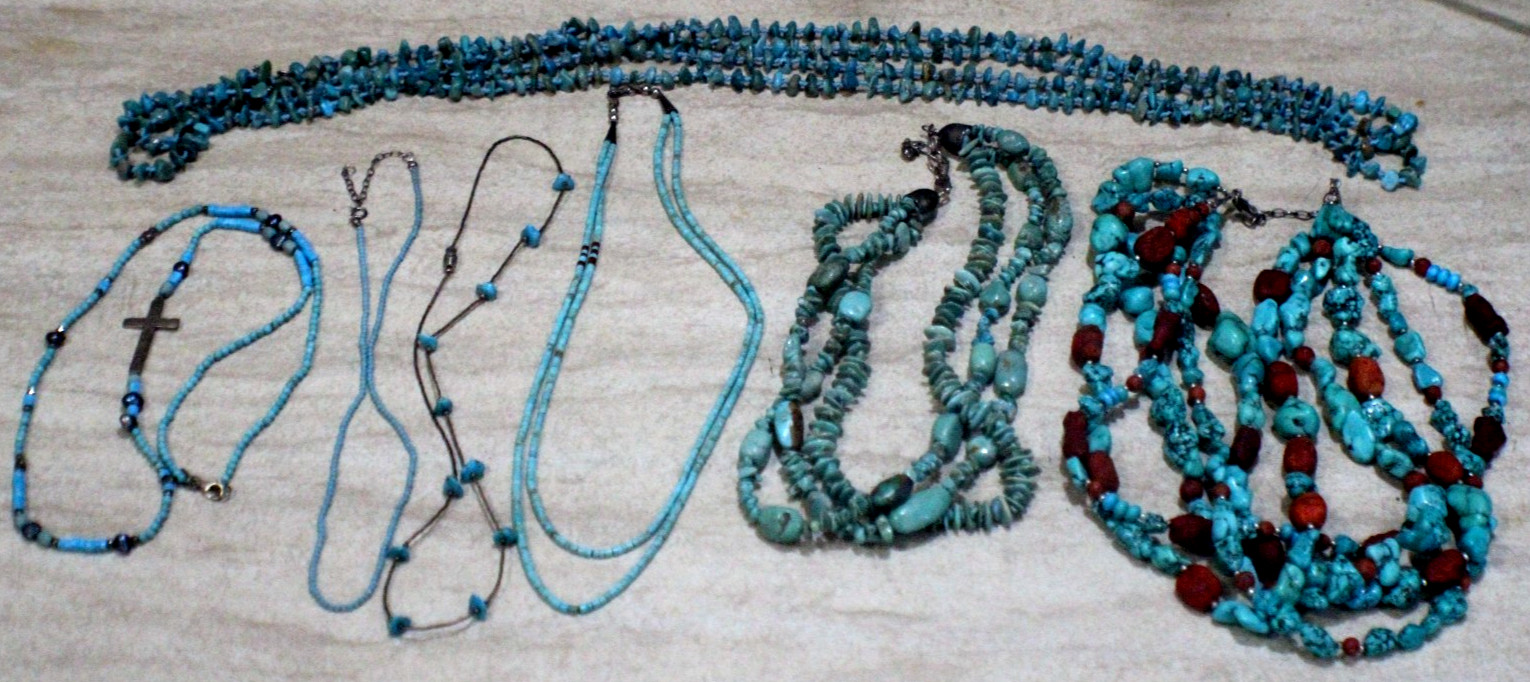7 Different S silver and Turquoise Beads Necklaces Lot