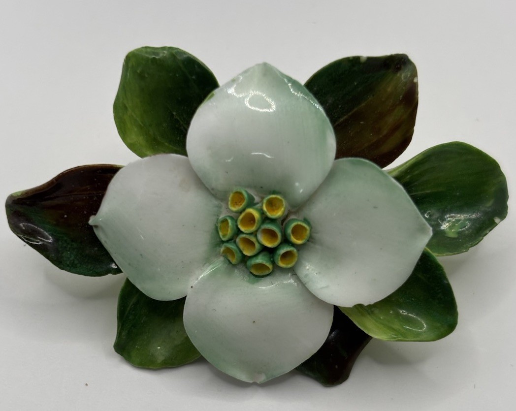 Vintage Porcelain Floral Brooch Made in England Hand Painted Staffordshire